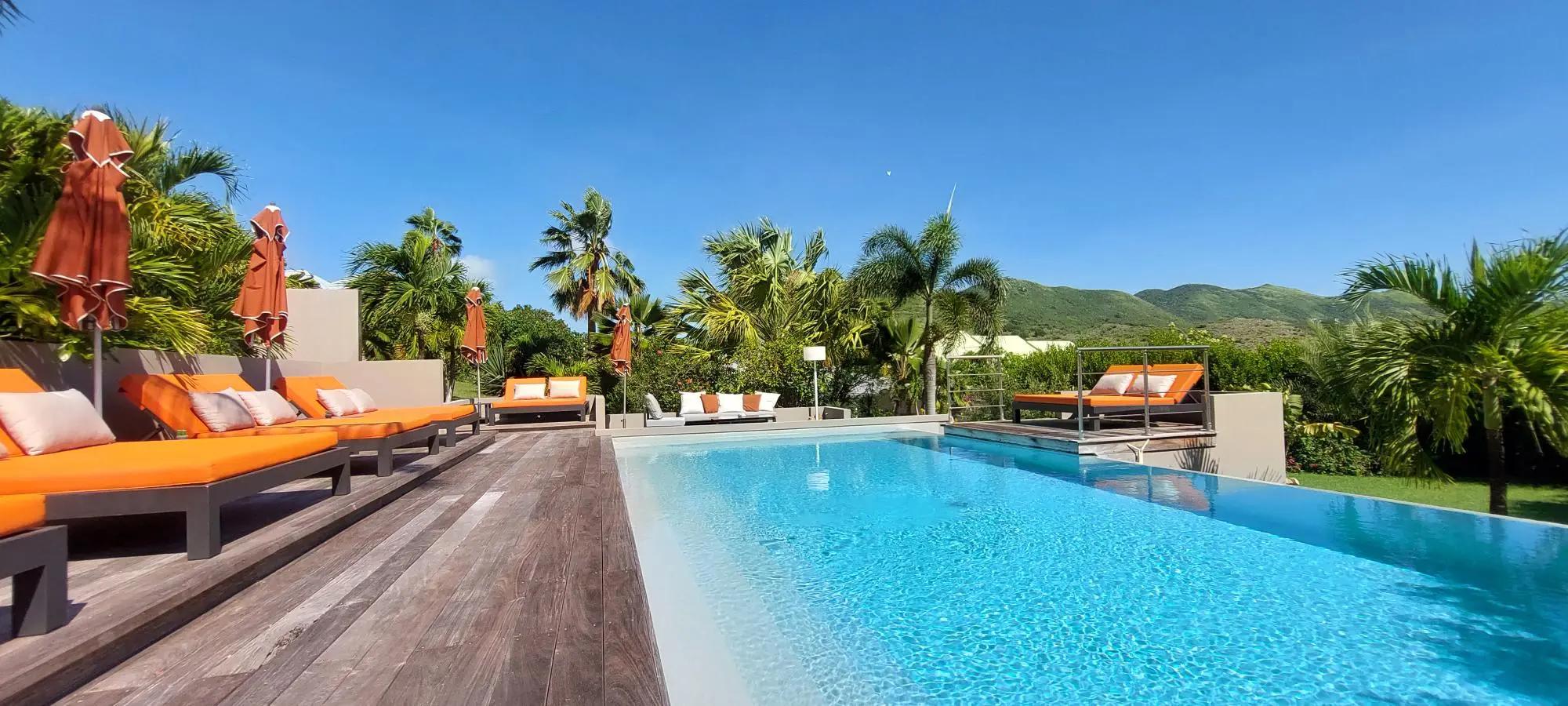 The Jardin d'O is a clothing optional resort in Saint Martin with a tropical garden and stunning pool