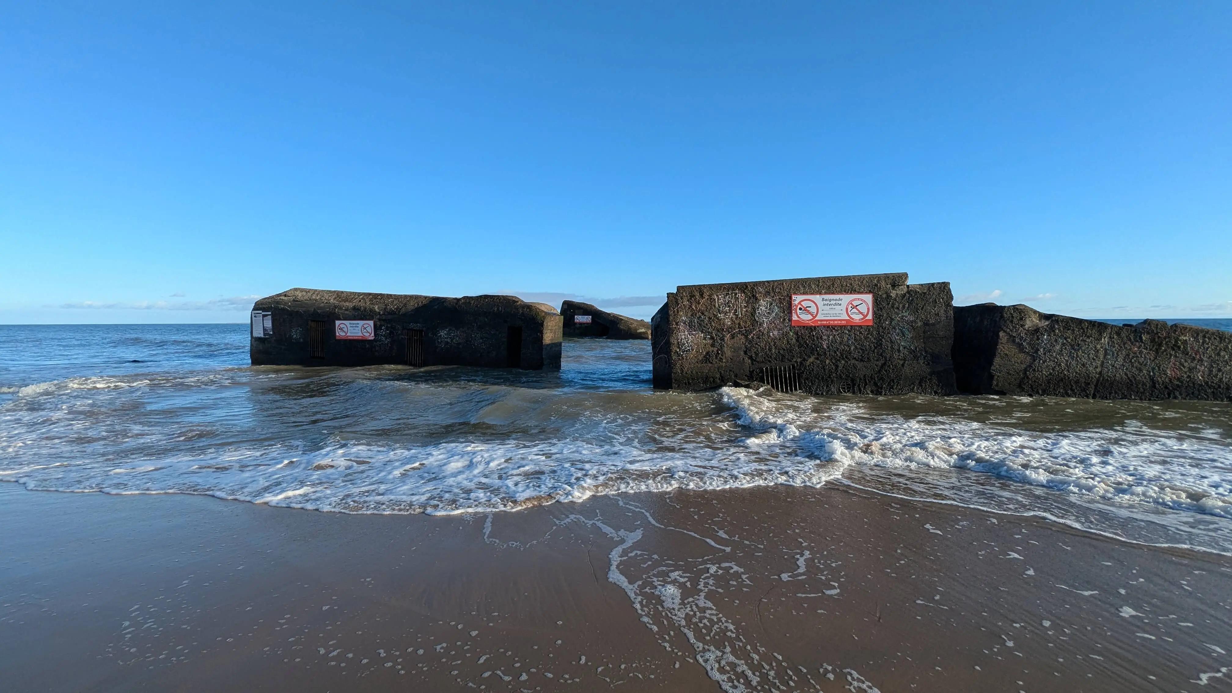 Rock wall from the war at Plage Naturiste de la Lède