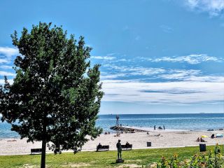 Plenty of grass to sit on at Bellevue Beach (but unfortunately not in the nude section)