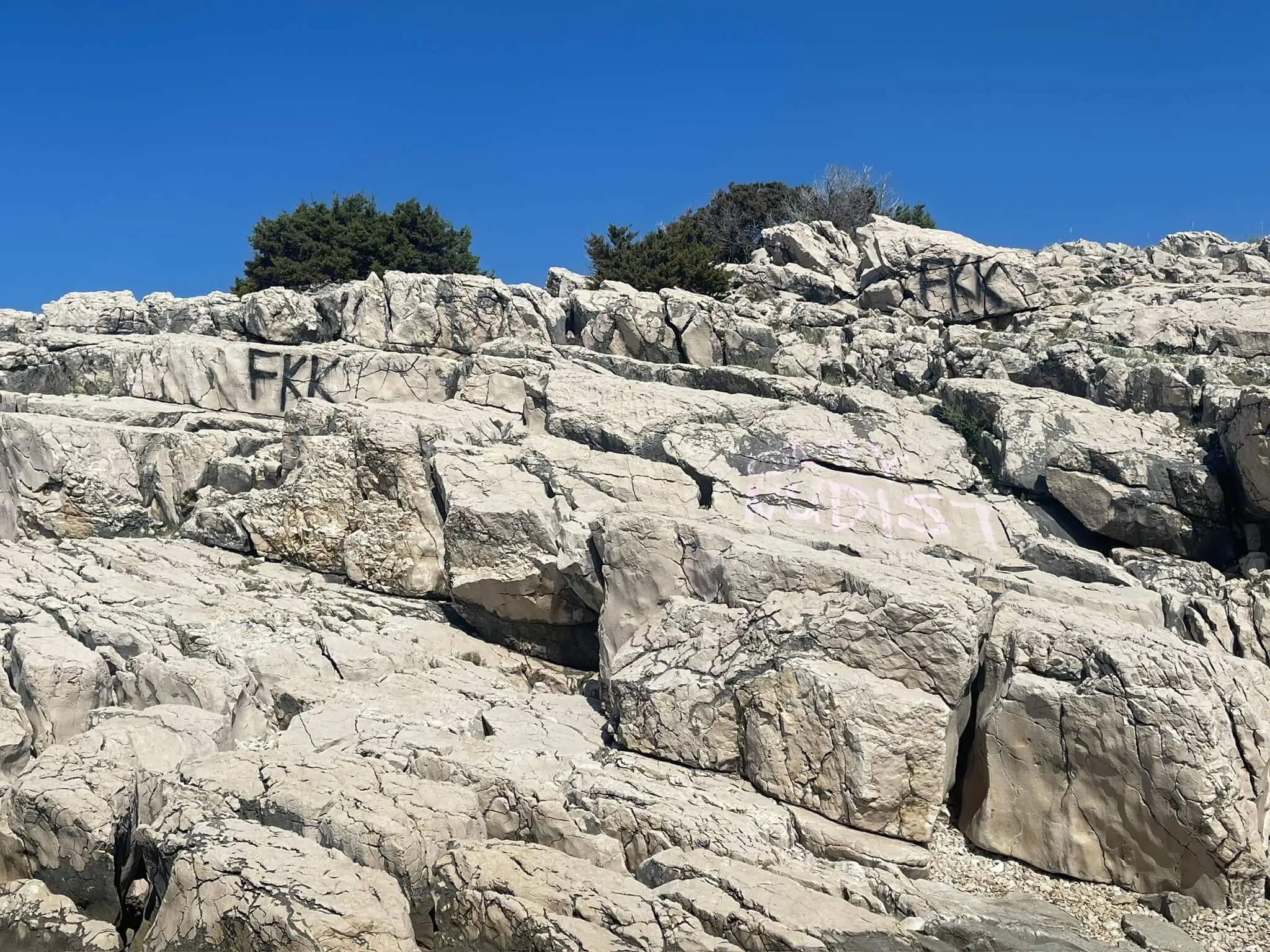 Spray painted on the rocks in Croatia - FKK
