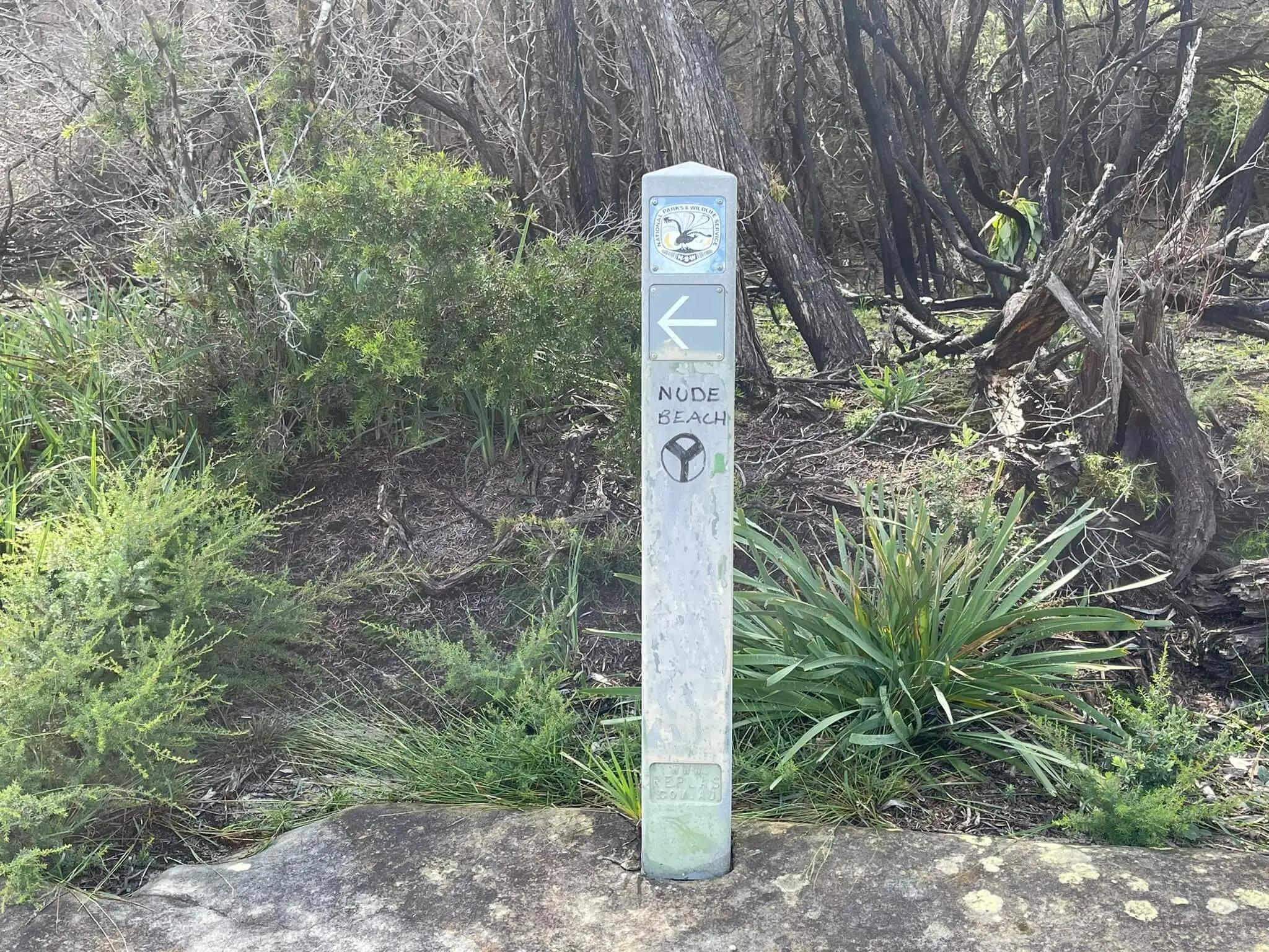Self made 'nude beach' signage - Little Jibbon is not an official nude beach