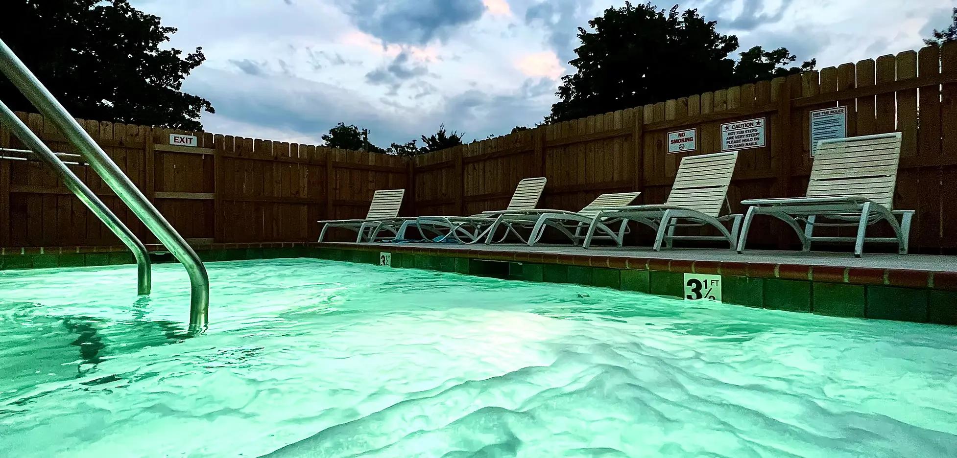 The pool and hot tub areas at Oaklake Trails are a highlight