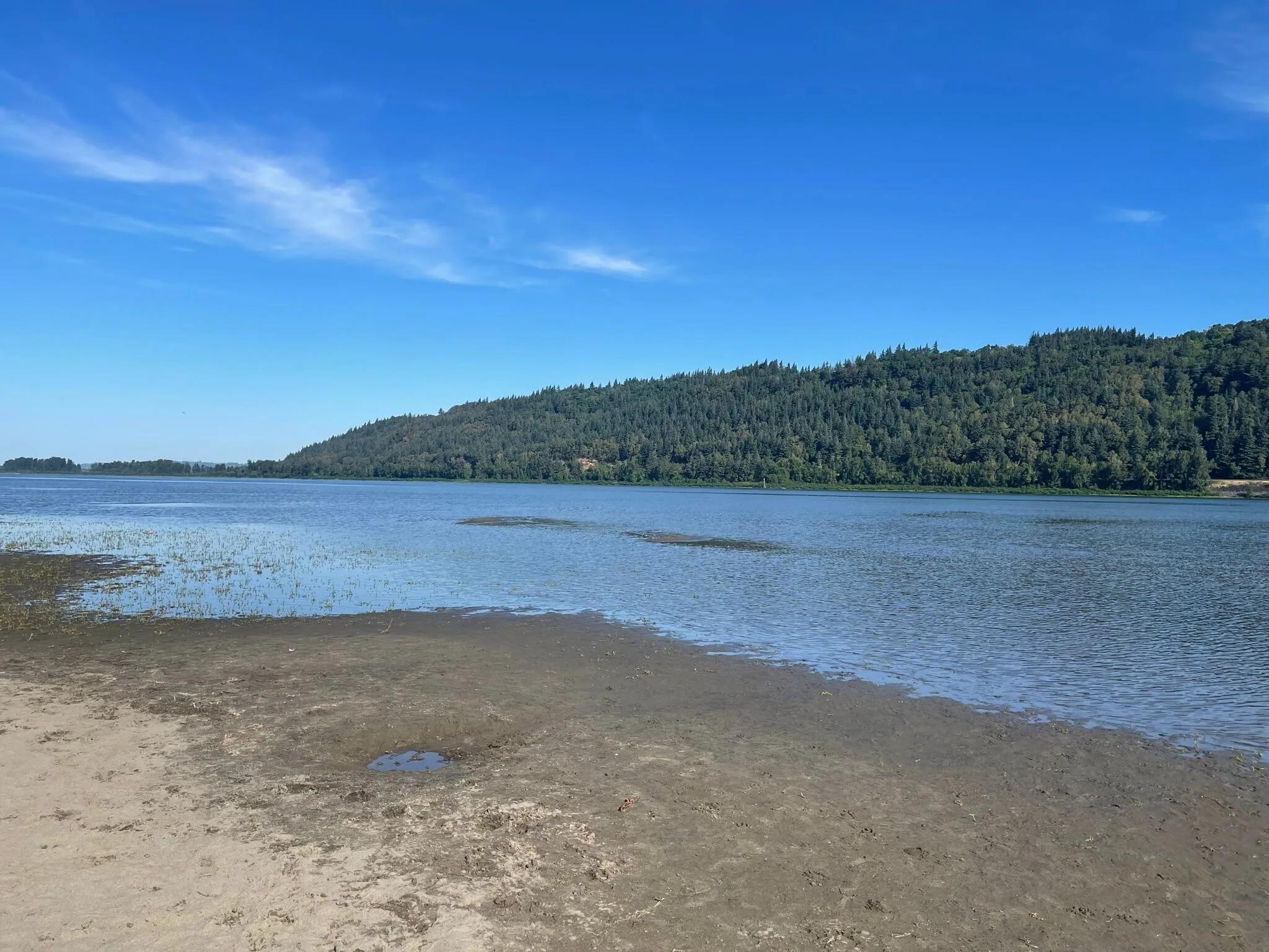 View from the first beach area you approach on the river trail to Rooster Rock Nude Beach