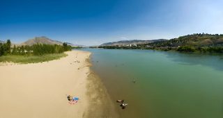 Aerial View of Mission Flats Sandbar and River