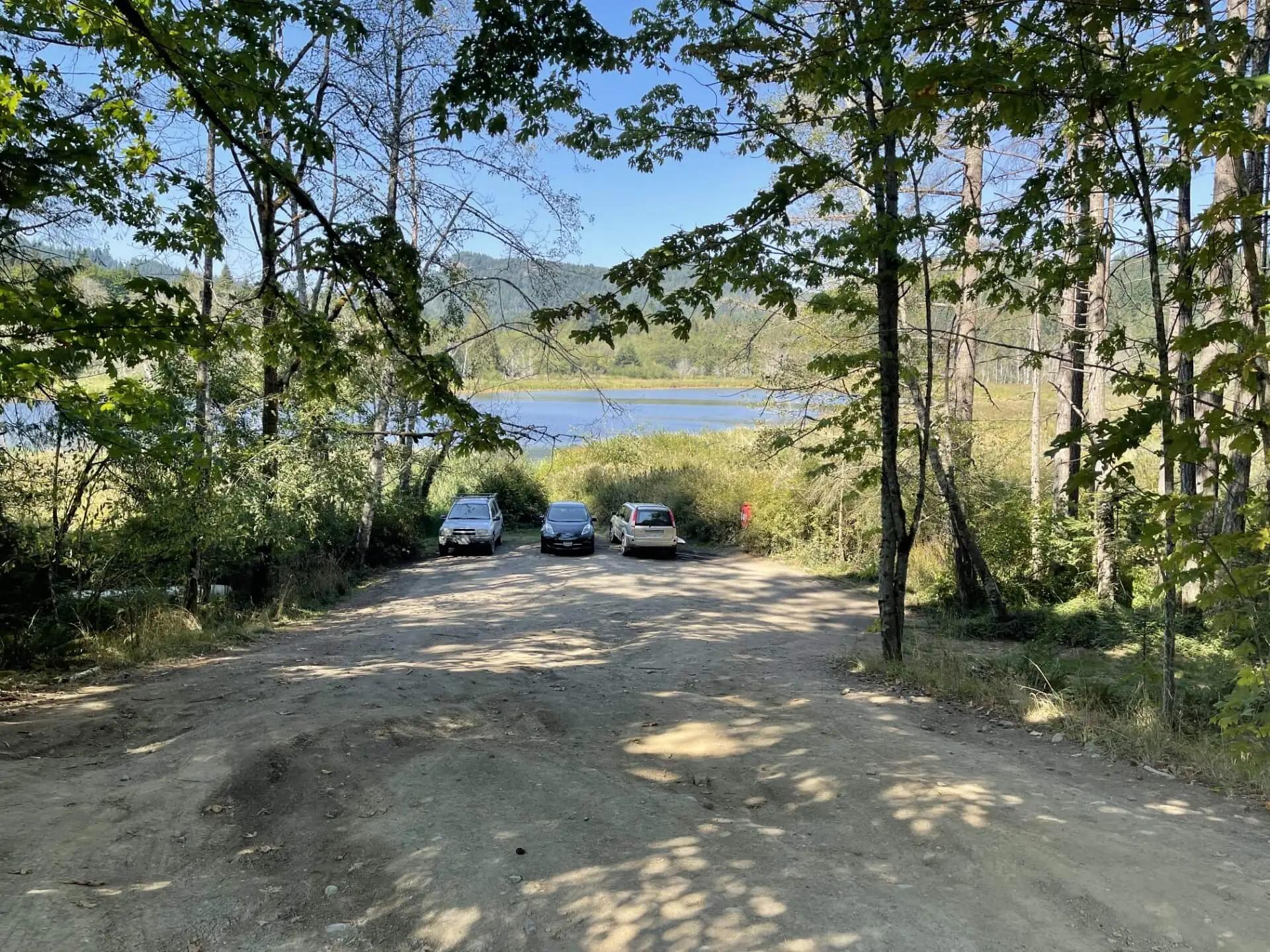 The dirt parking area - we'd suggest not driving down here!