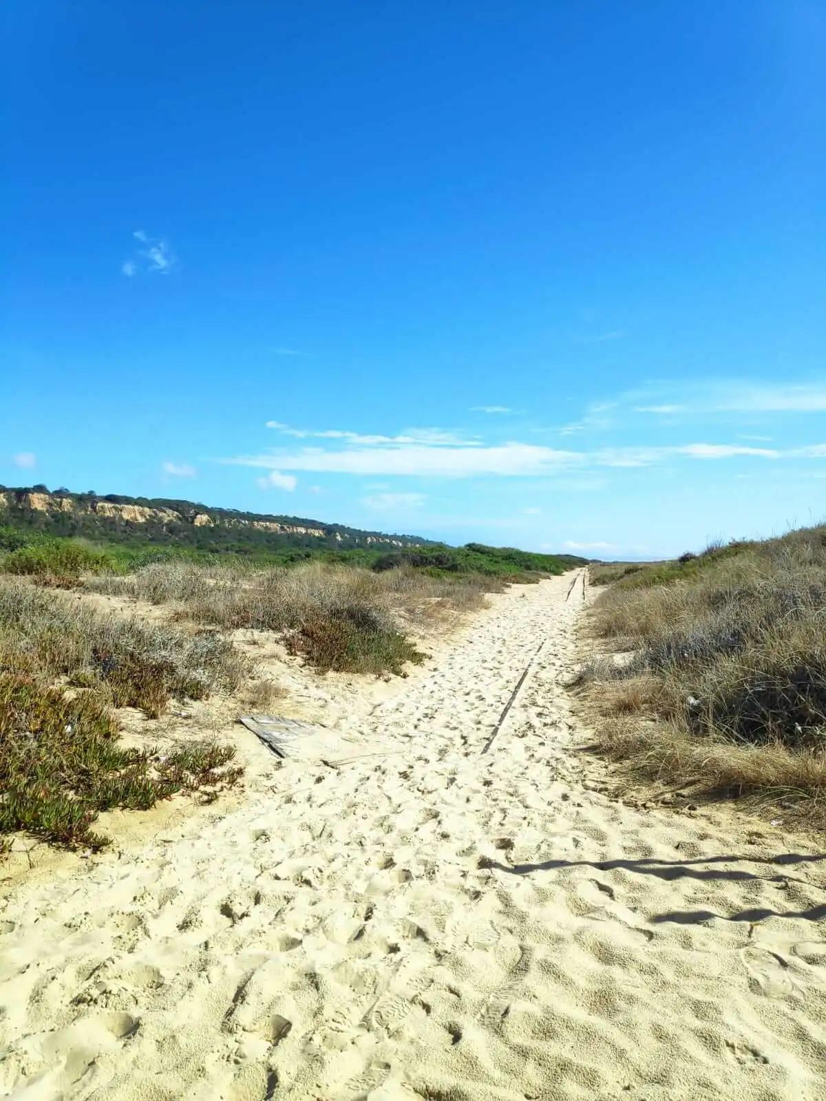 The sandy trail to the parking lot at Praia da Bela Vista