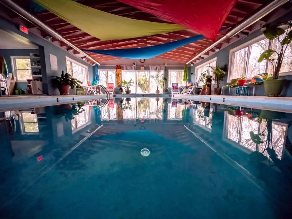 Indoor pool at Pine Tree Associates - naturist resort Maryland