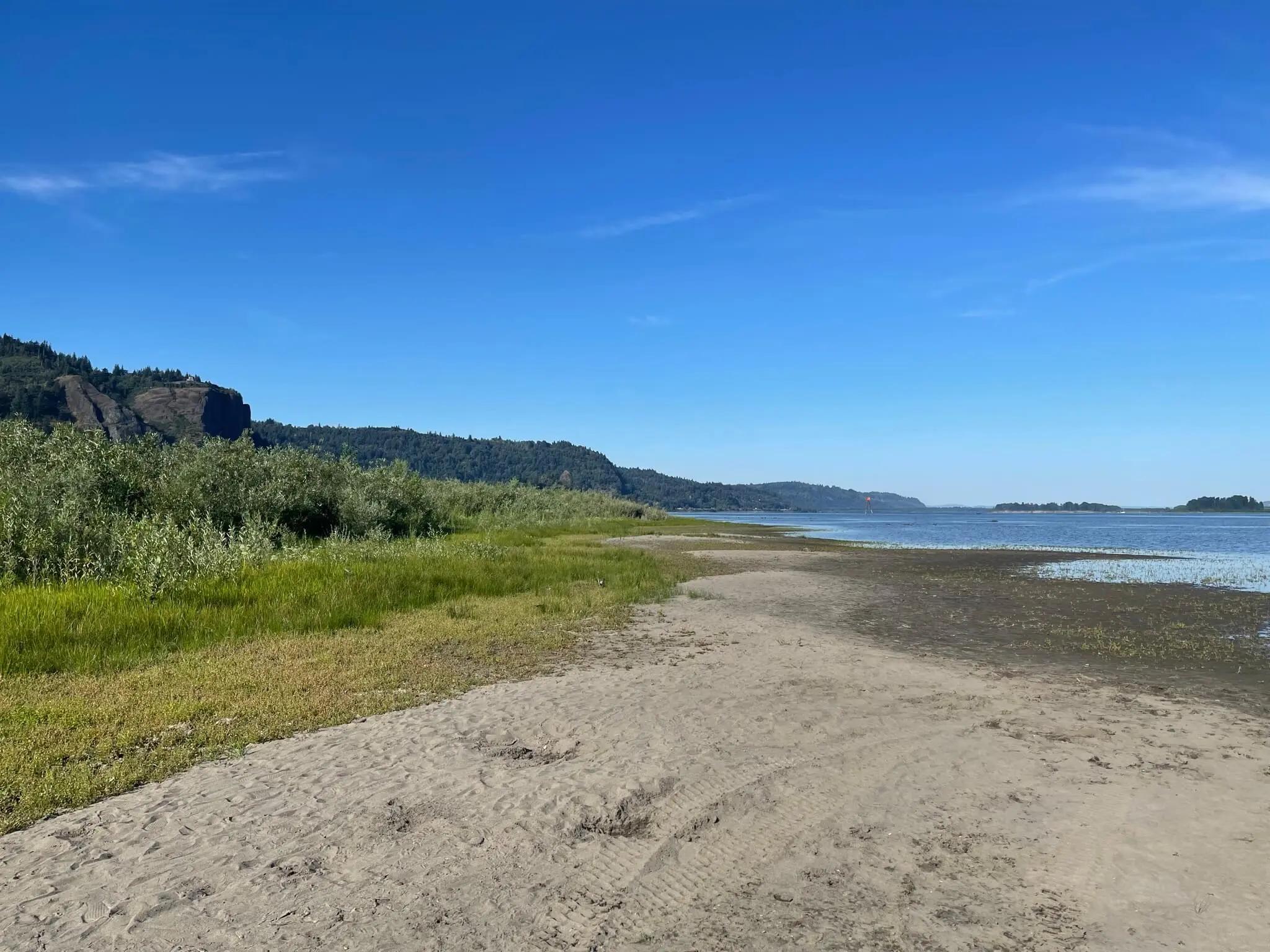 View from the first beach area from the trail at Rooster Rock Nude Beach Oregon