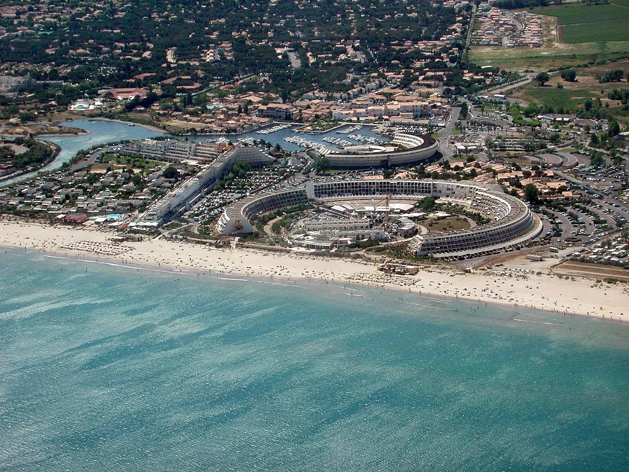 Aerial view of Cap d'Agde nude beach in France