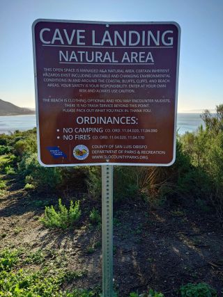 Pirates Cove nude beach in California. Warning signs.