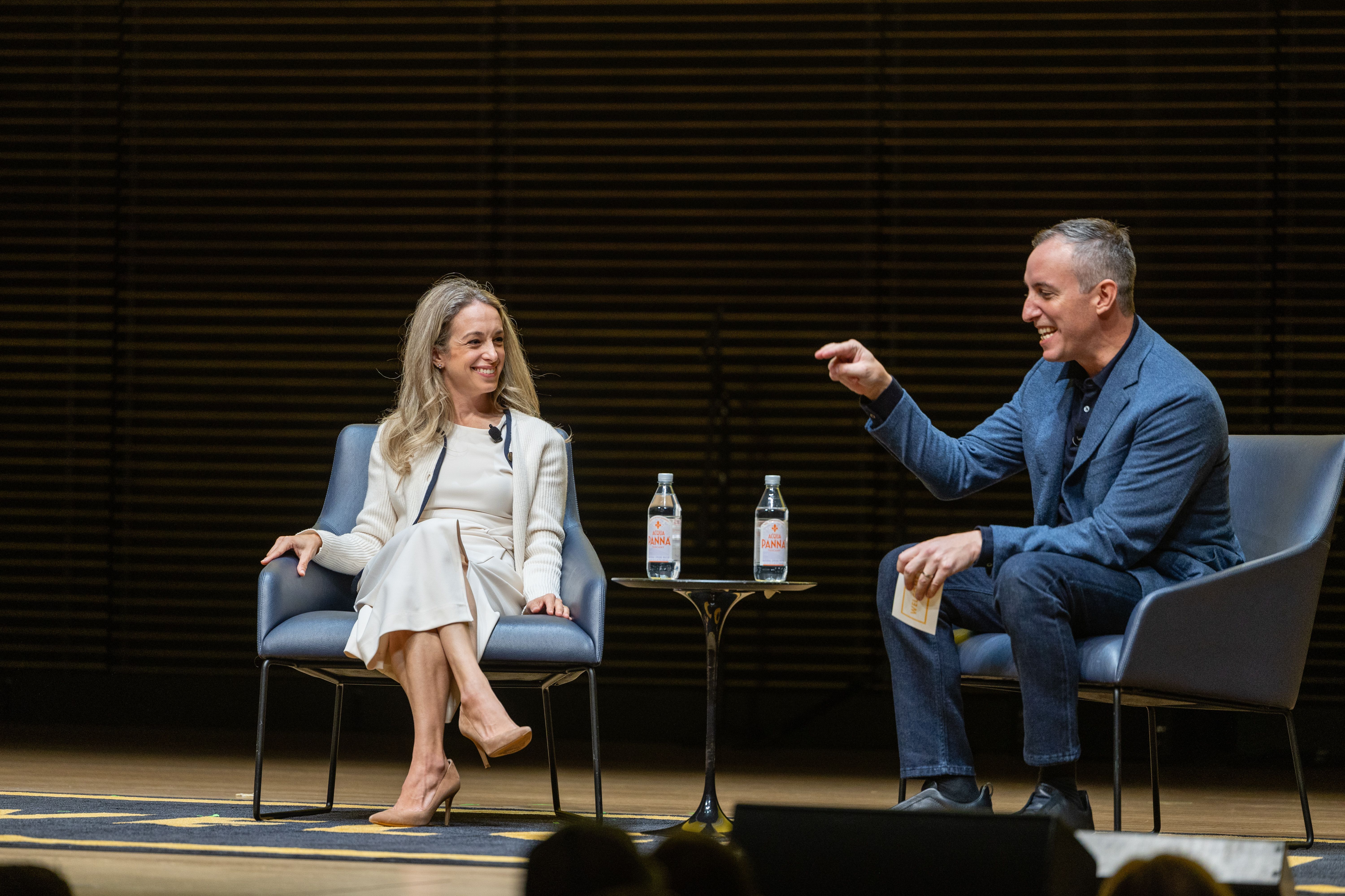 Will Guidara and Dr. Becky Kennedy onstage at Welcome