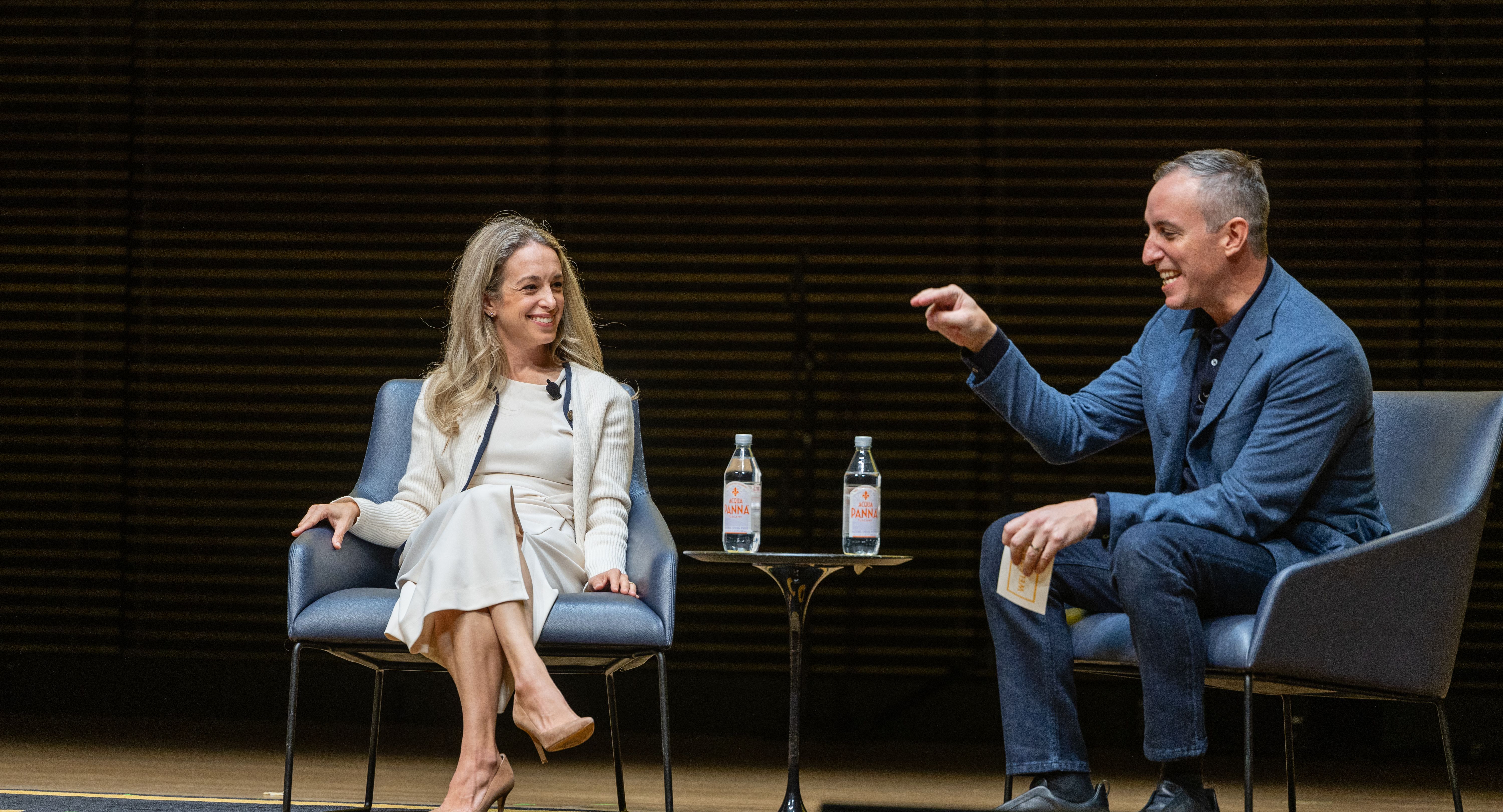 Will Guidara and Dr. Becky Kennedy onstage at Welcome