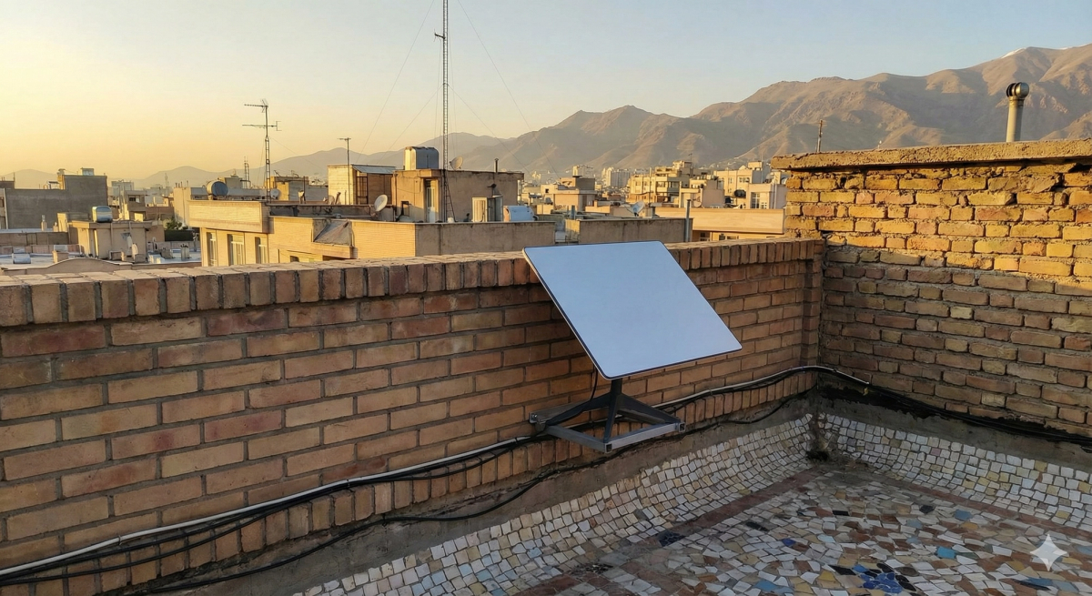 دیش استارلینک پشت جان‌پناه بام