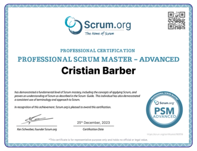 A Project Management Professional certificate issued by the Project Management Institute.