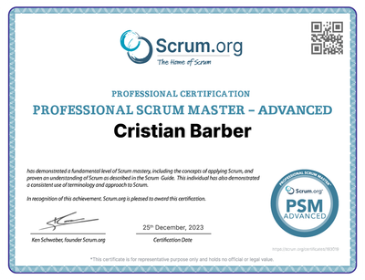 A Project Management Professional certificate issued by the Project Management Institute.