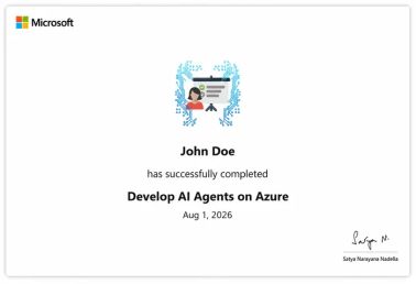 A sample Microsoft certificate for Develop AI Agents on Azure
