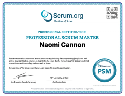A Project Management Professional certificate issued by the Project Management Institute.