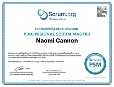 A Project Management Professional certificate issued by the Project Management Institute.