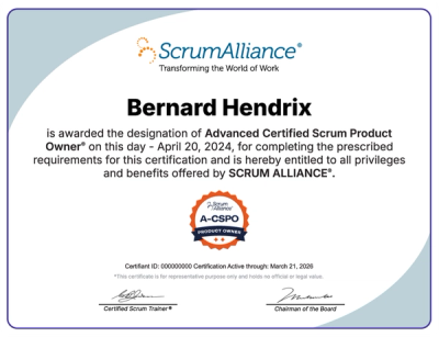 A Project Management Professional certificate issued by the Project Management Institute.
