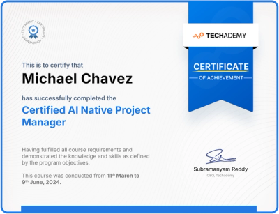 A Project Management Professional certificate issued by the Project Management Institute.