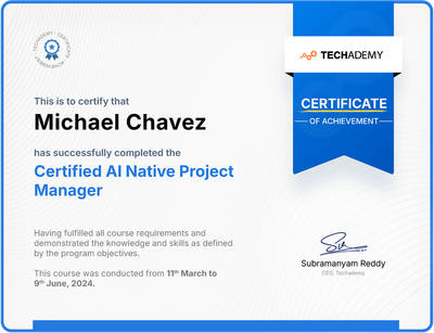 A Project Management Professional certificate issued by the Project Management Institute.
