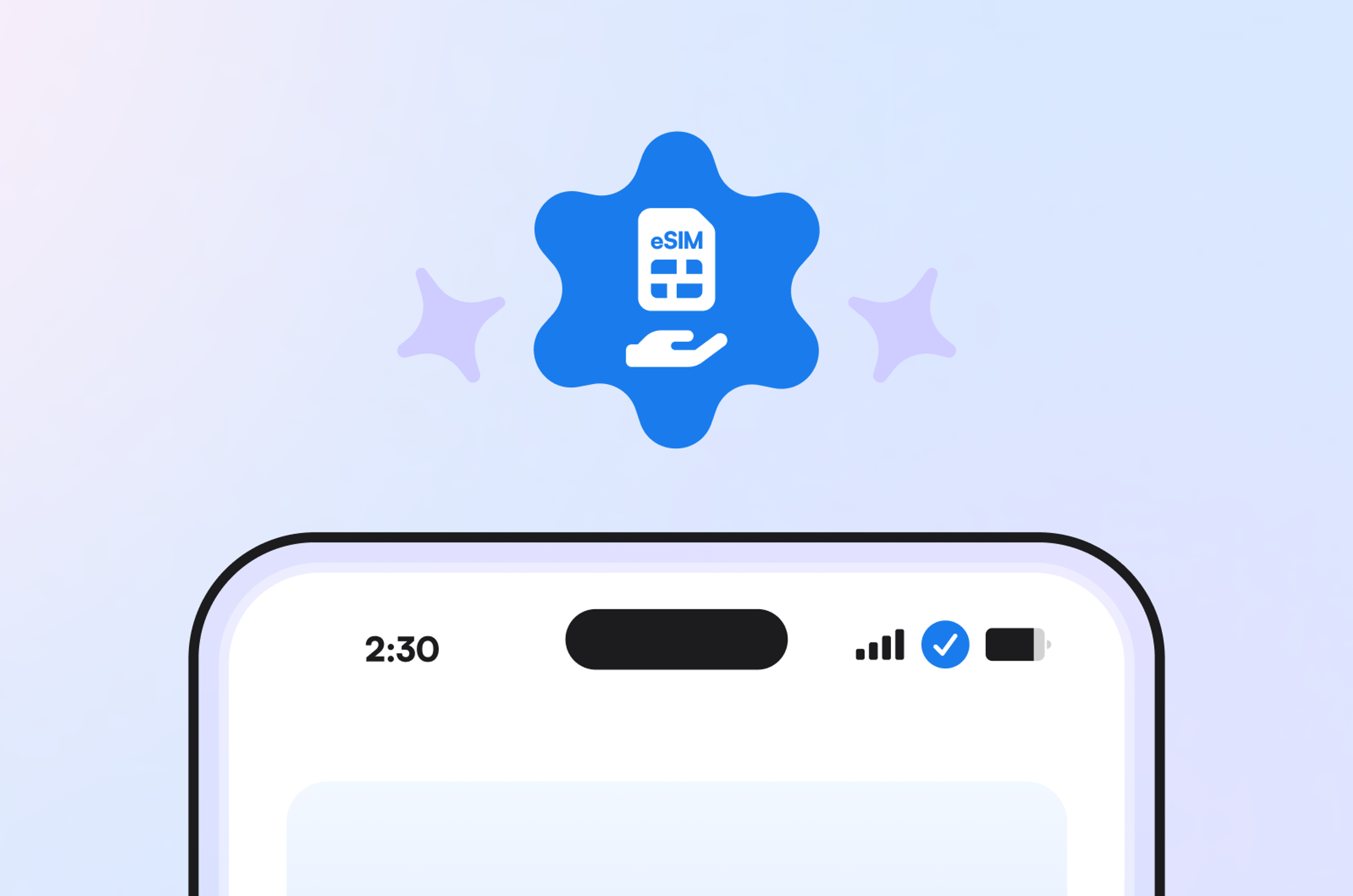 The top of a smartphone with an eSIM symbol above it.