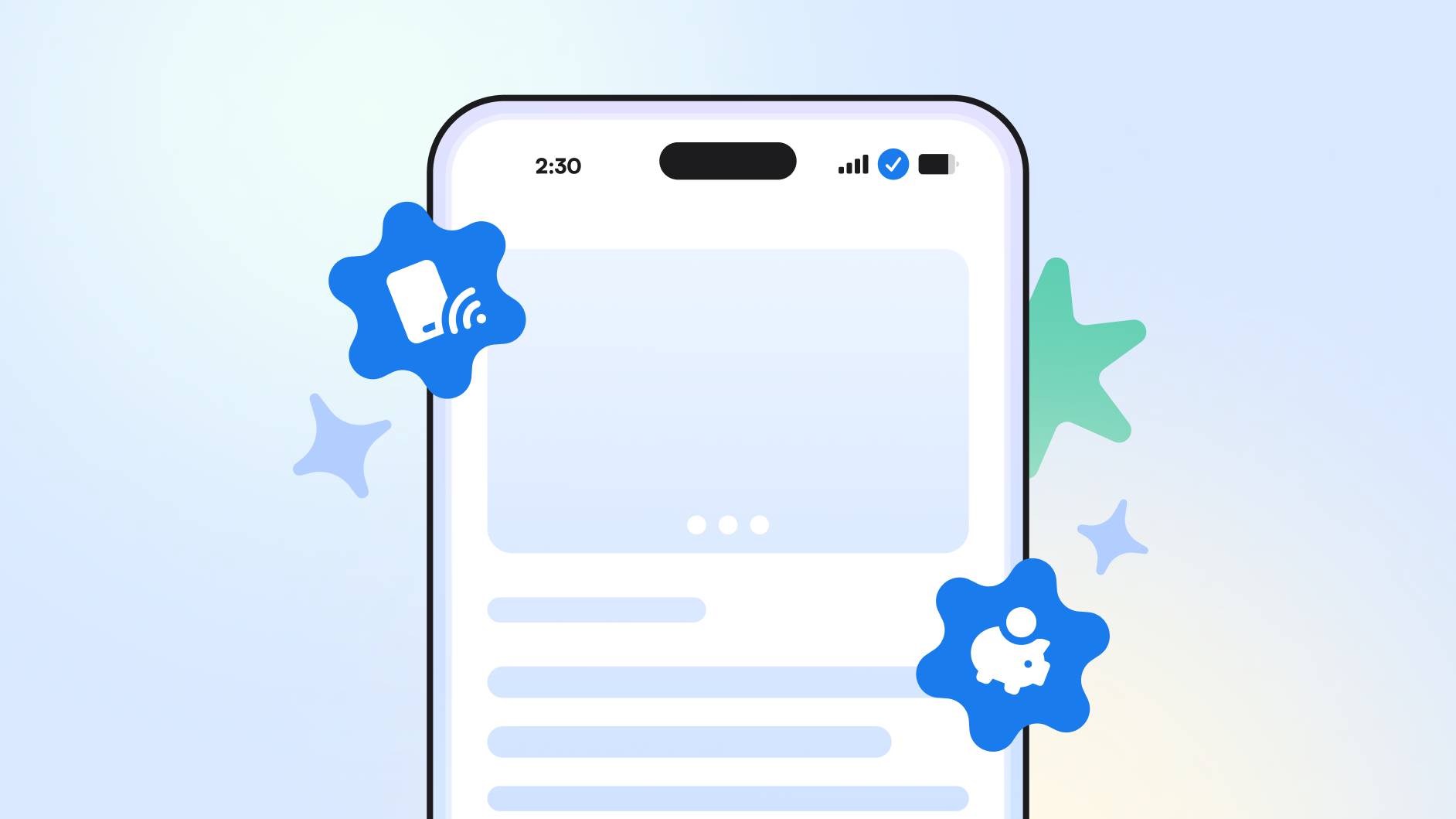 A cell phone outline with a SIM symbol and a piggy bank