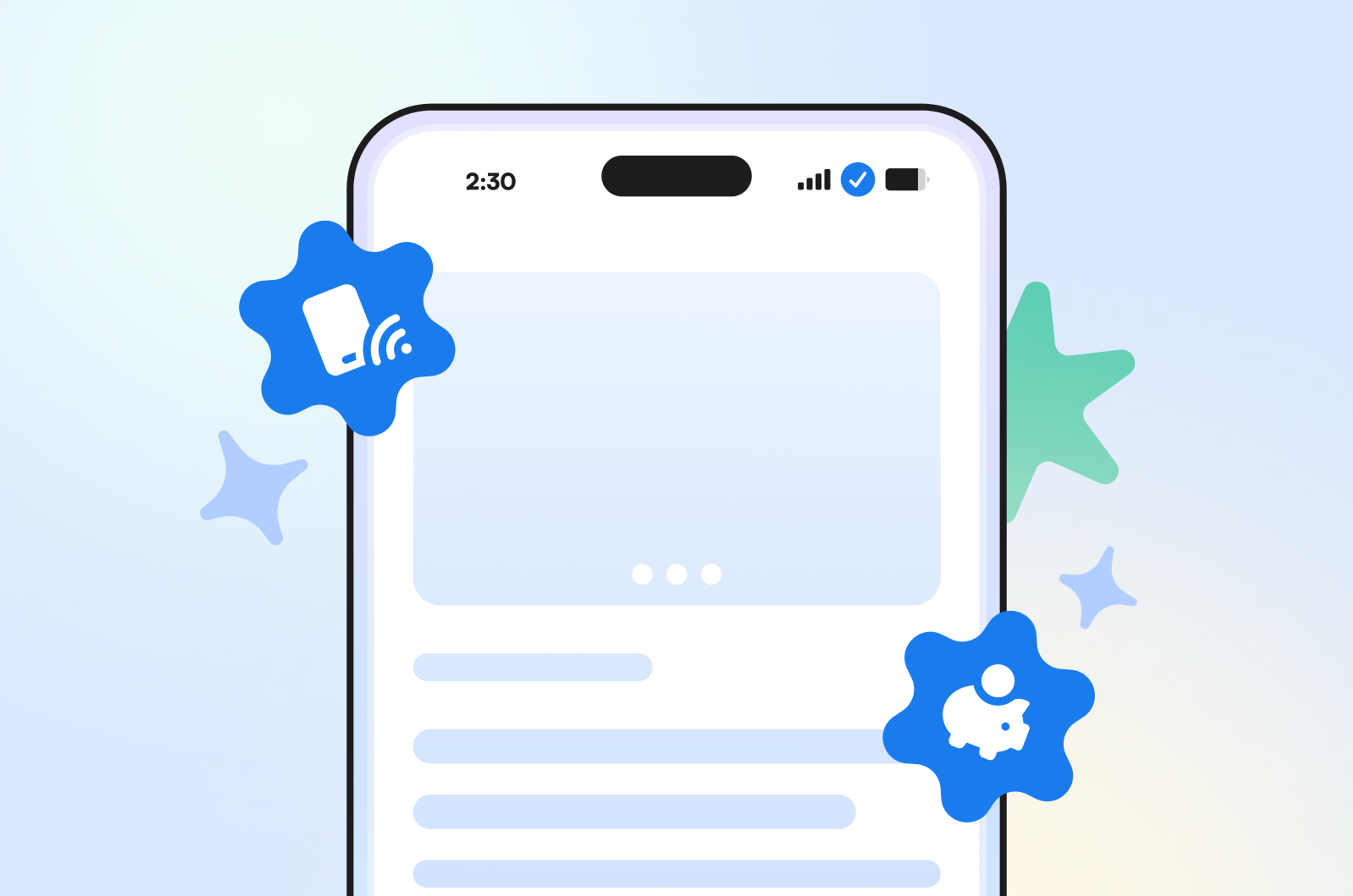 A cell phone outline with a SIM symbol and a piggy bank