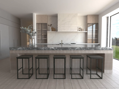 A design visualisation of a kitchen, drawn before it is built