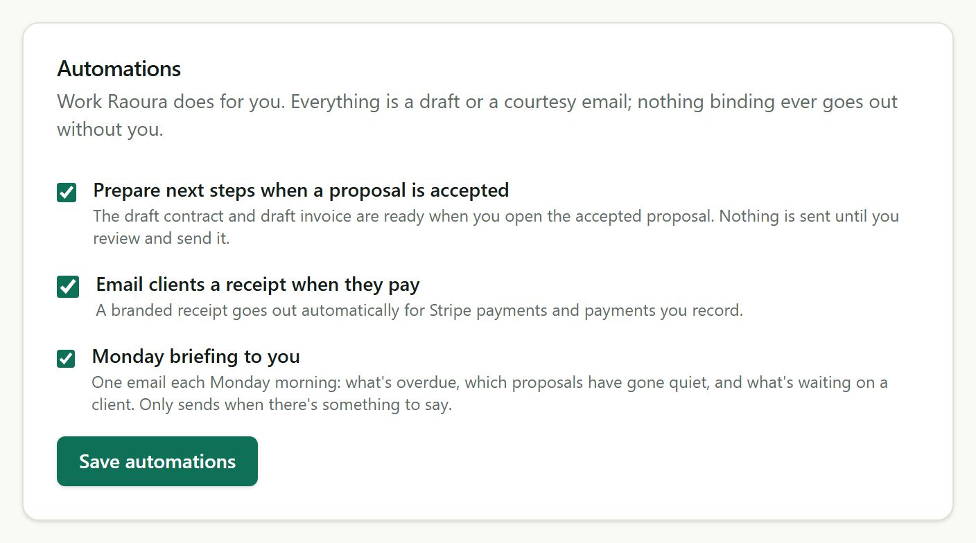 The Automations card in Settings