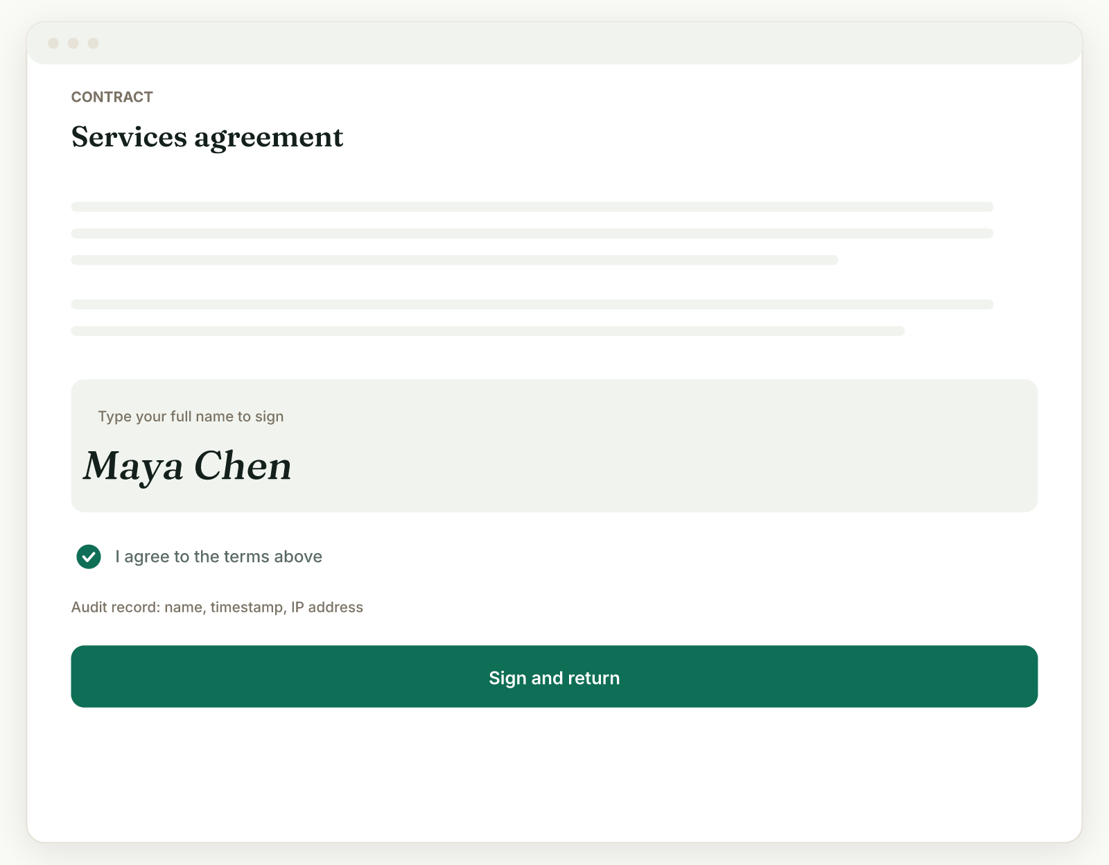 3. The client signs by typing their name