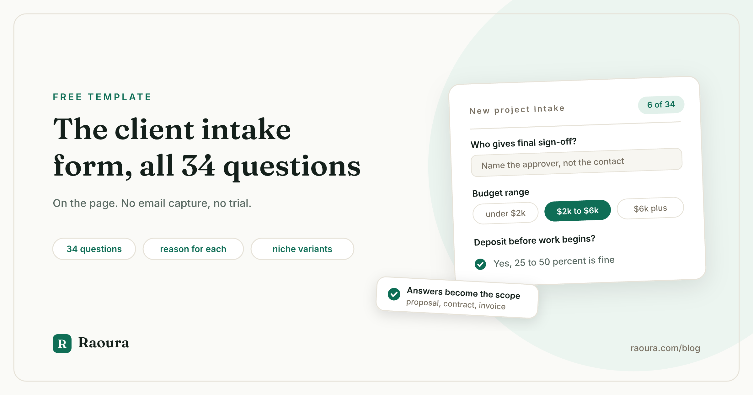 The Freelance Client Intake Form: All 34 Questions, Ungated