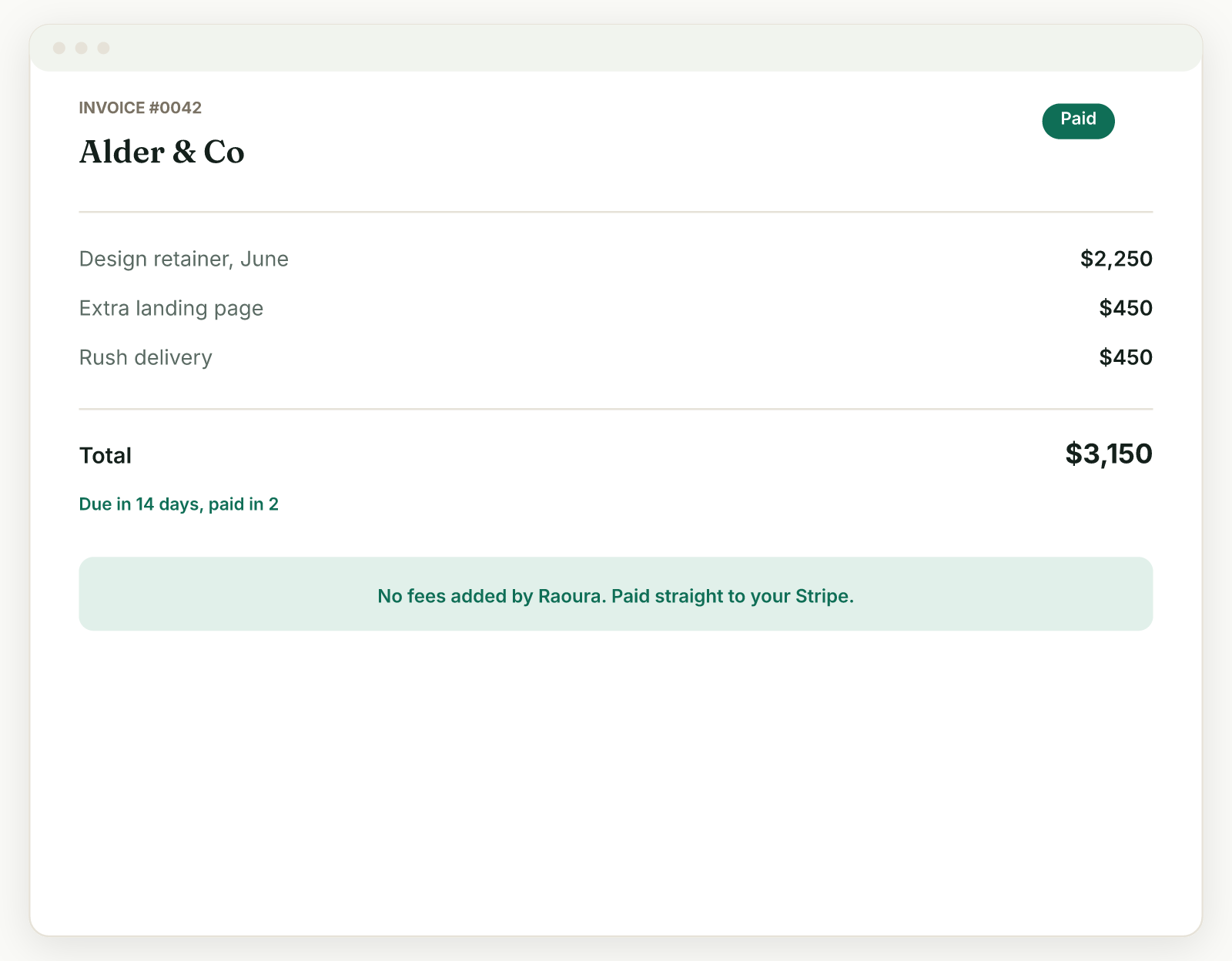 An invoice with its payment details