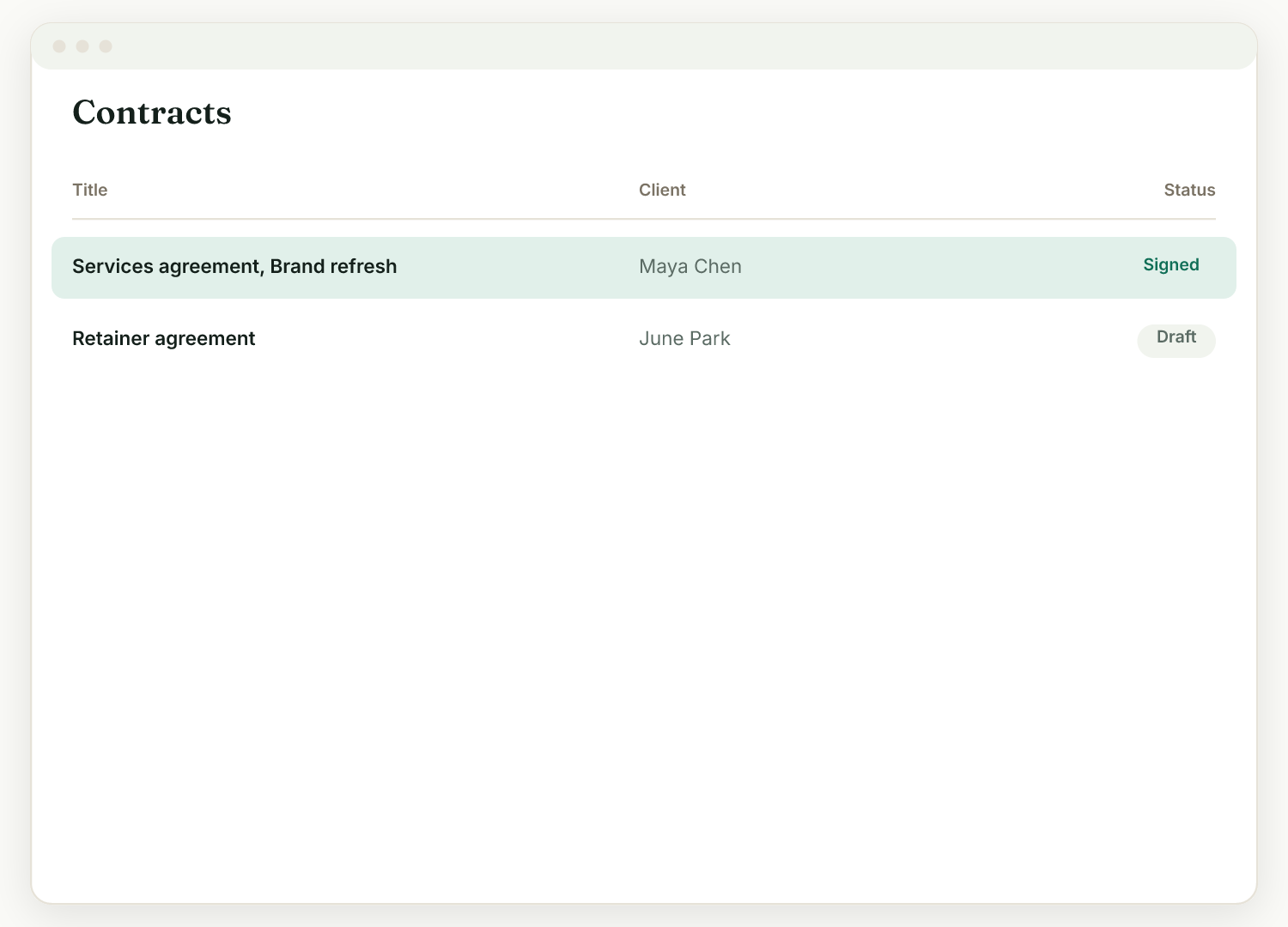 Your contracts list