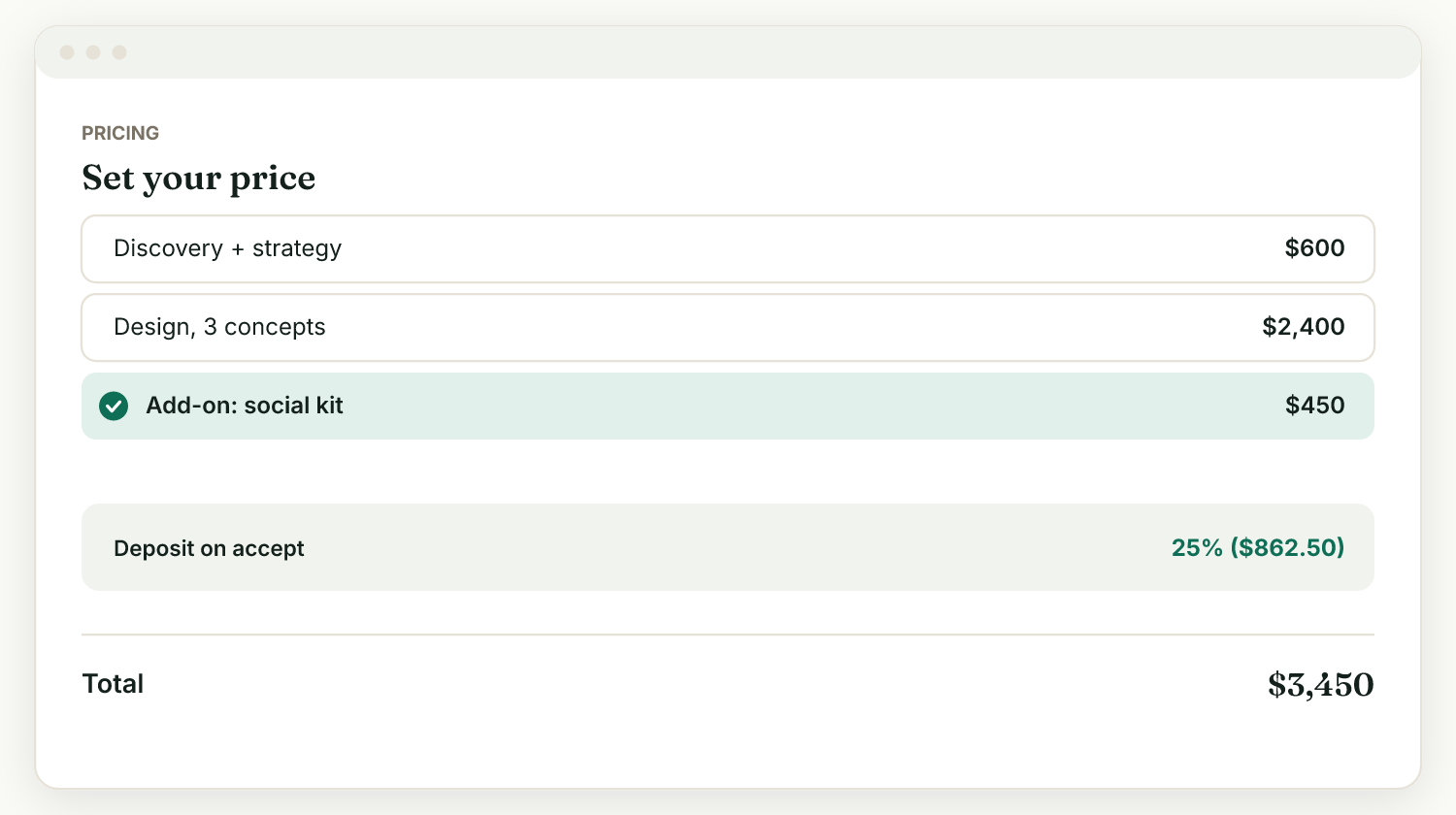 2. Set pricing, add-ons, and a deposit