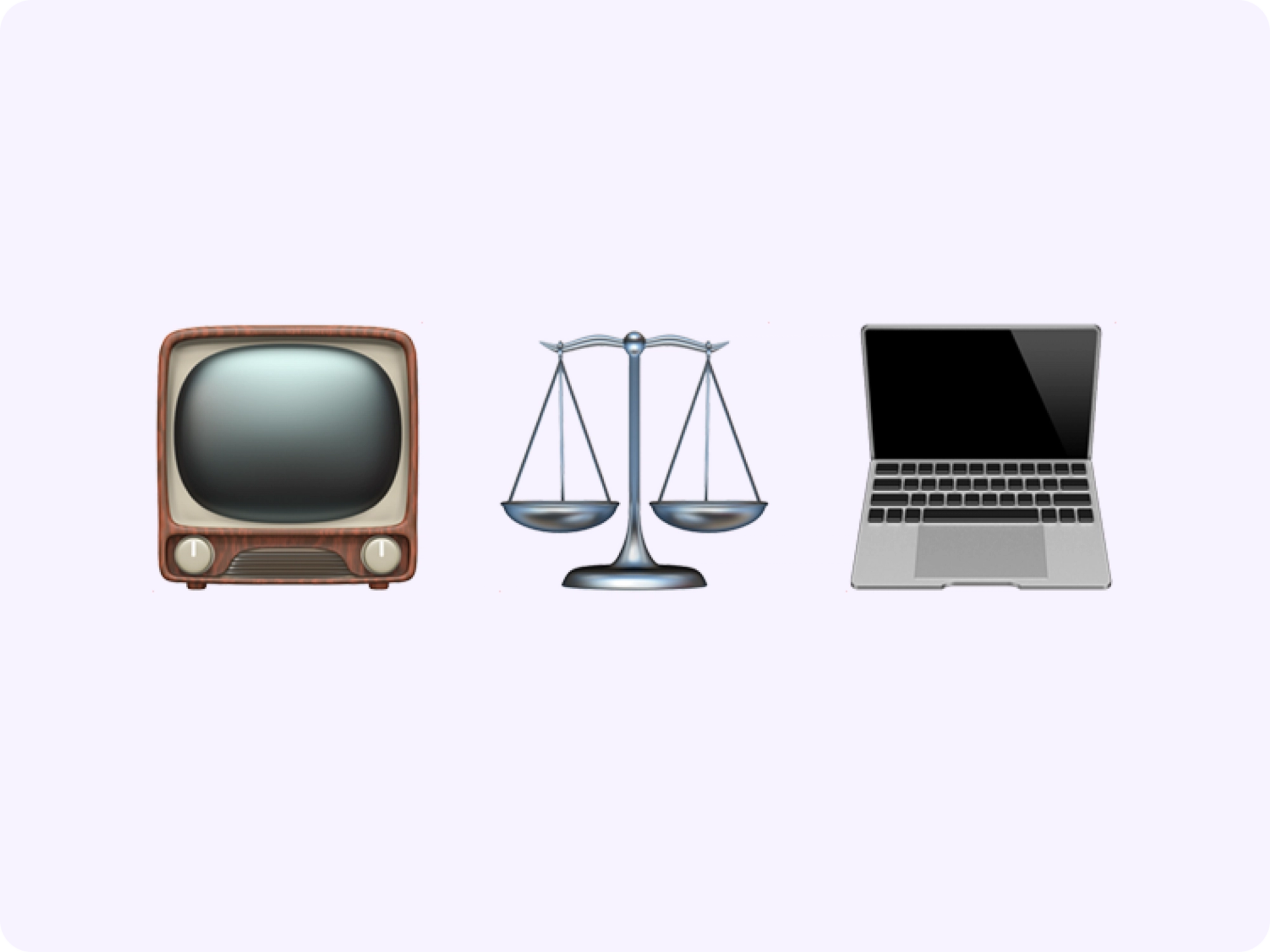 A television emoji, a weighing scale emoji and a laptop emoji