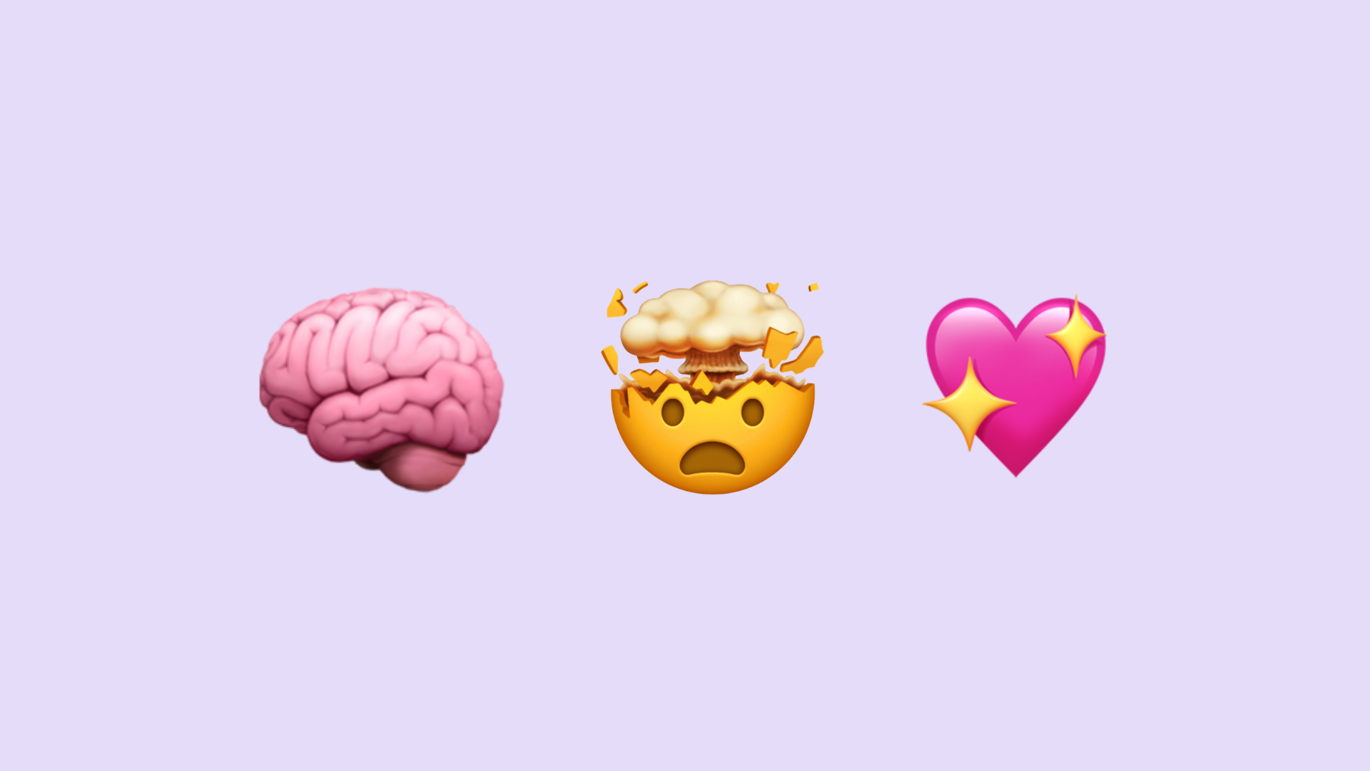 brain explosion emoji beside a love heart emoji on a purple background