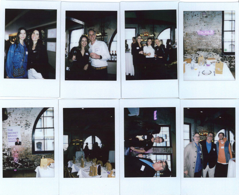 Polaroid pictures of attendees at a dinner party during a marketing event with Mark Ritson