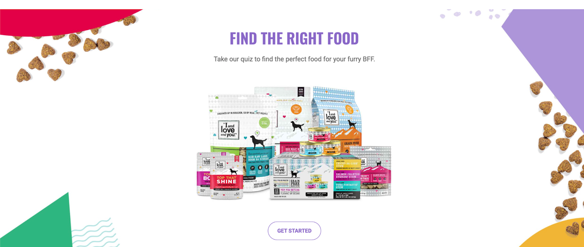 A variety of pet food products from the brand 'I and Love and You', representing the trend of personalized pet food selection in the pet market industry.