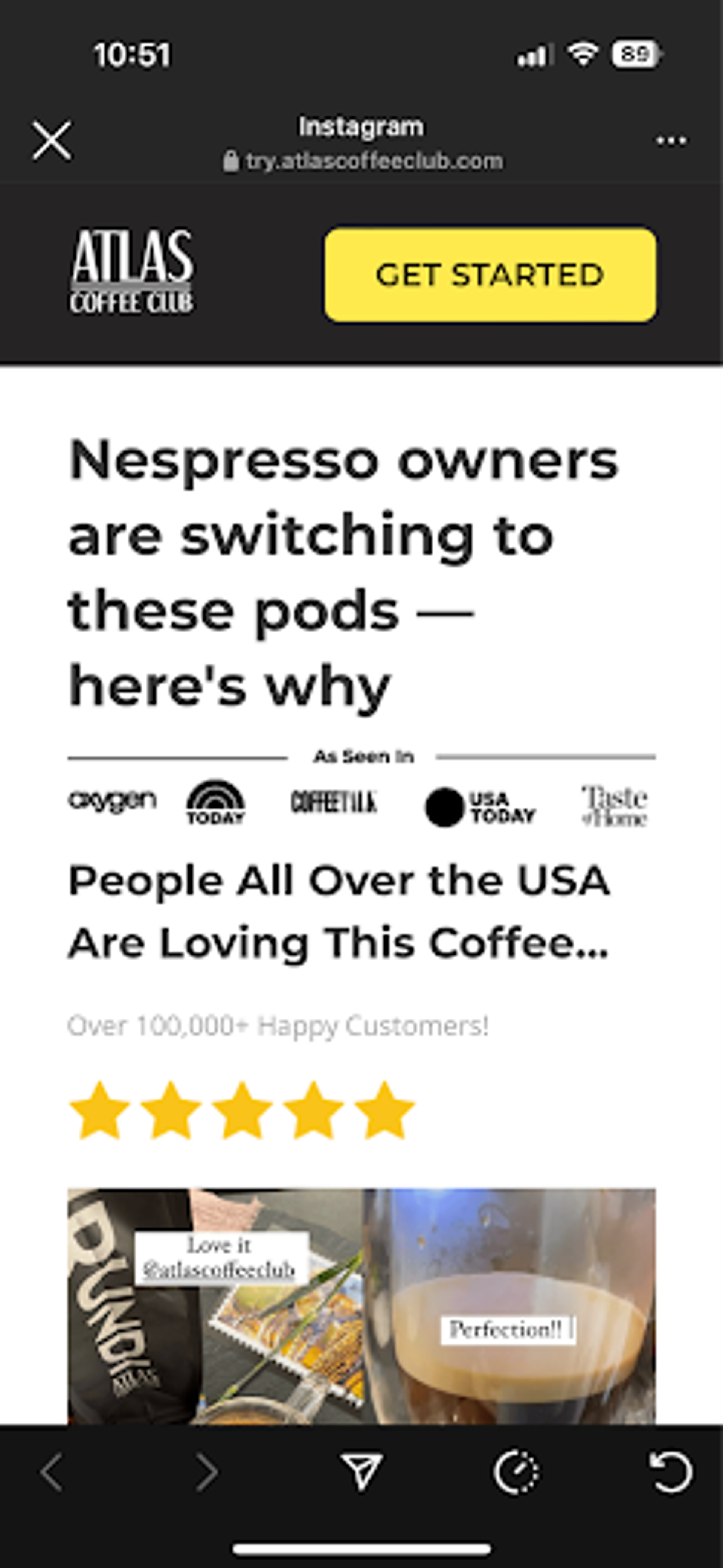 An Instagram advertisement for Atlas Coffee Club, showcasing their unique coffee subscription service