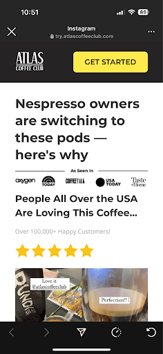 An Instagram advertisement for Atlas Coffee Club, showcasing their unique coffee subscription service