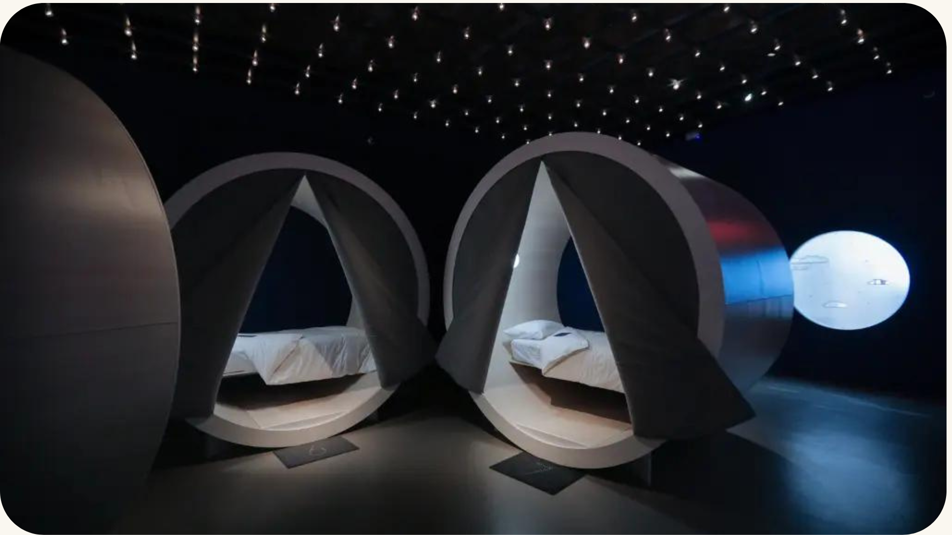 A circular bed under a starry night sky, representing the innovative and creative approach of direct-to-consumer furniture brands like Casper
