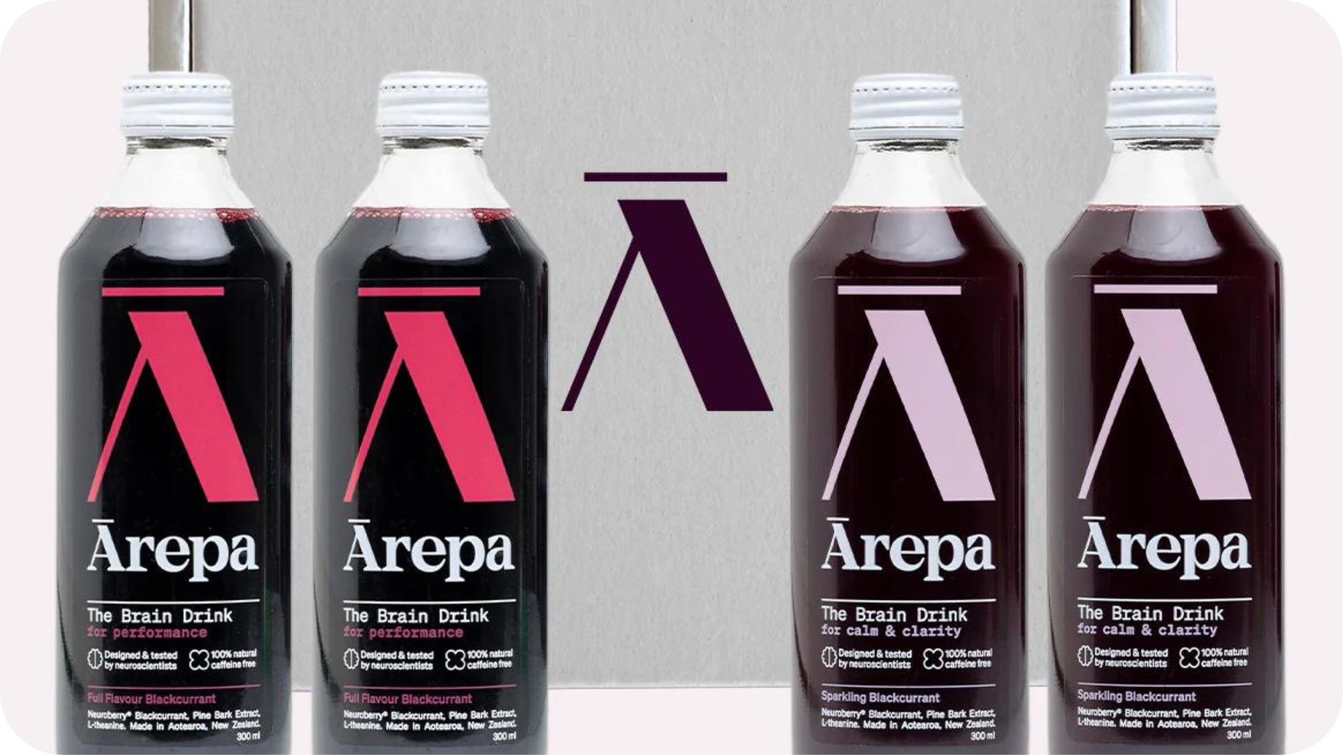 Four bottles of Ārepa, a popular beverage, lined up in a row, symbolizing the brand's potential for increased distribution and shelf presence in retail stores