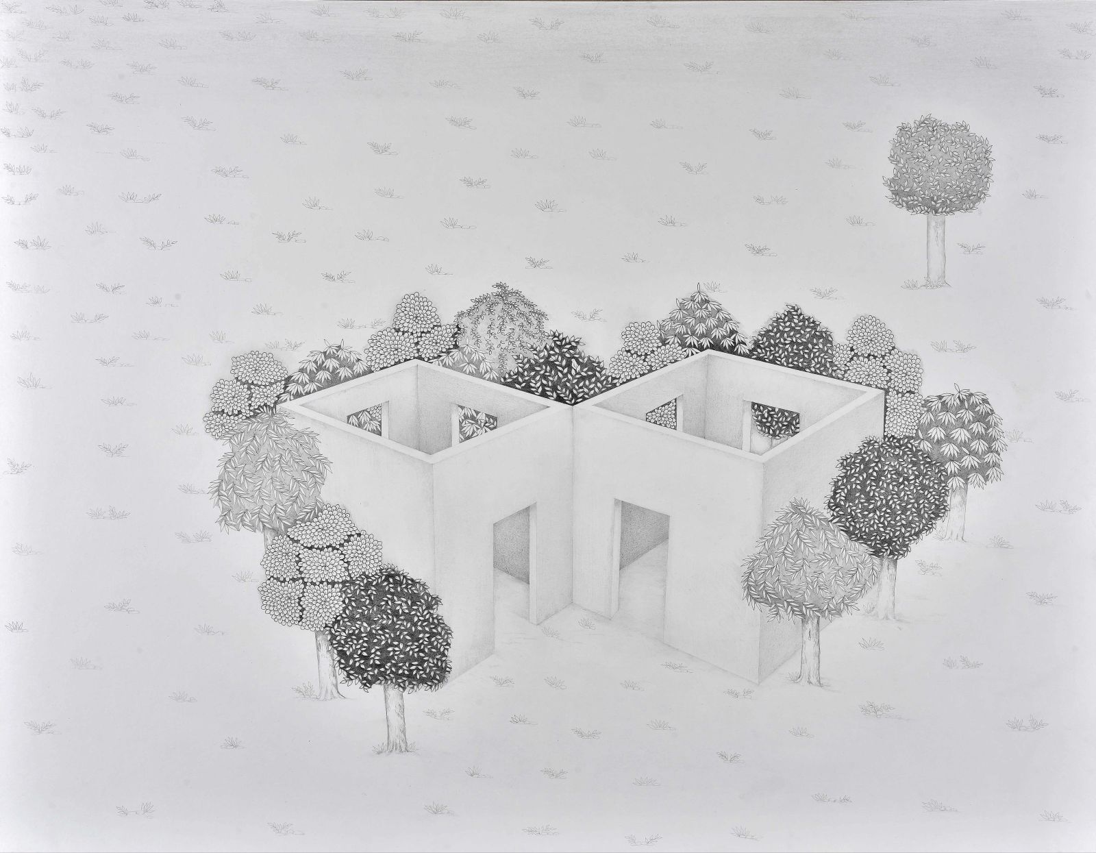 NEIGHBOURS Medium; Graphide on Wasli Paper, Size; 20 inches height, 30 inches width, Year; 2023, Artist; Shahid Hassan Boni copy