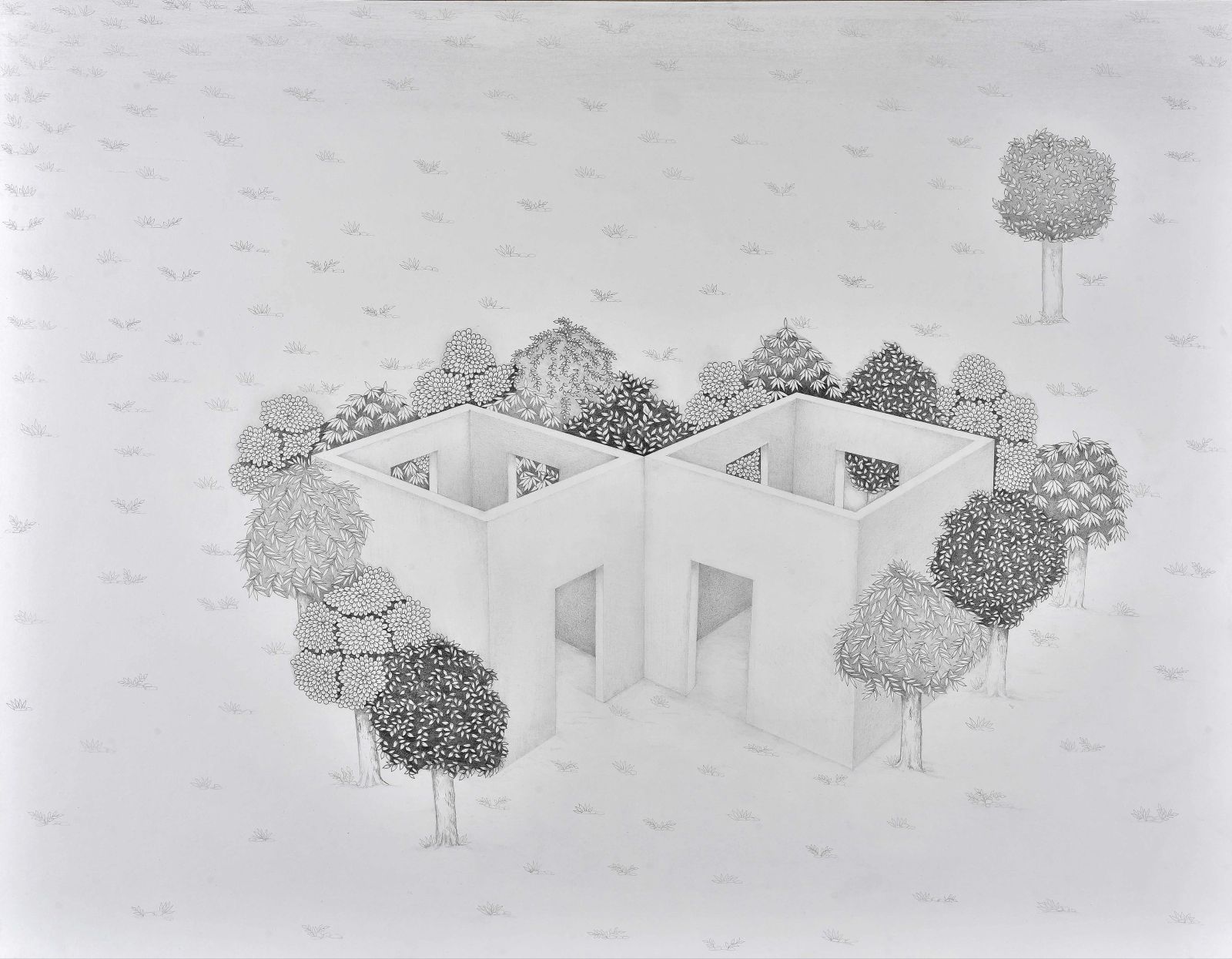 NEIGHBOURS Medium; Graphide on Wasli Paper, Size; 20 inches height, 30 inches width, Year; 2023, Artist; Shahid Hassan Boni copy