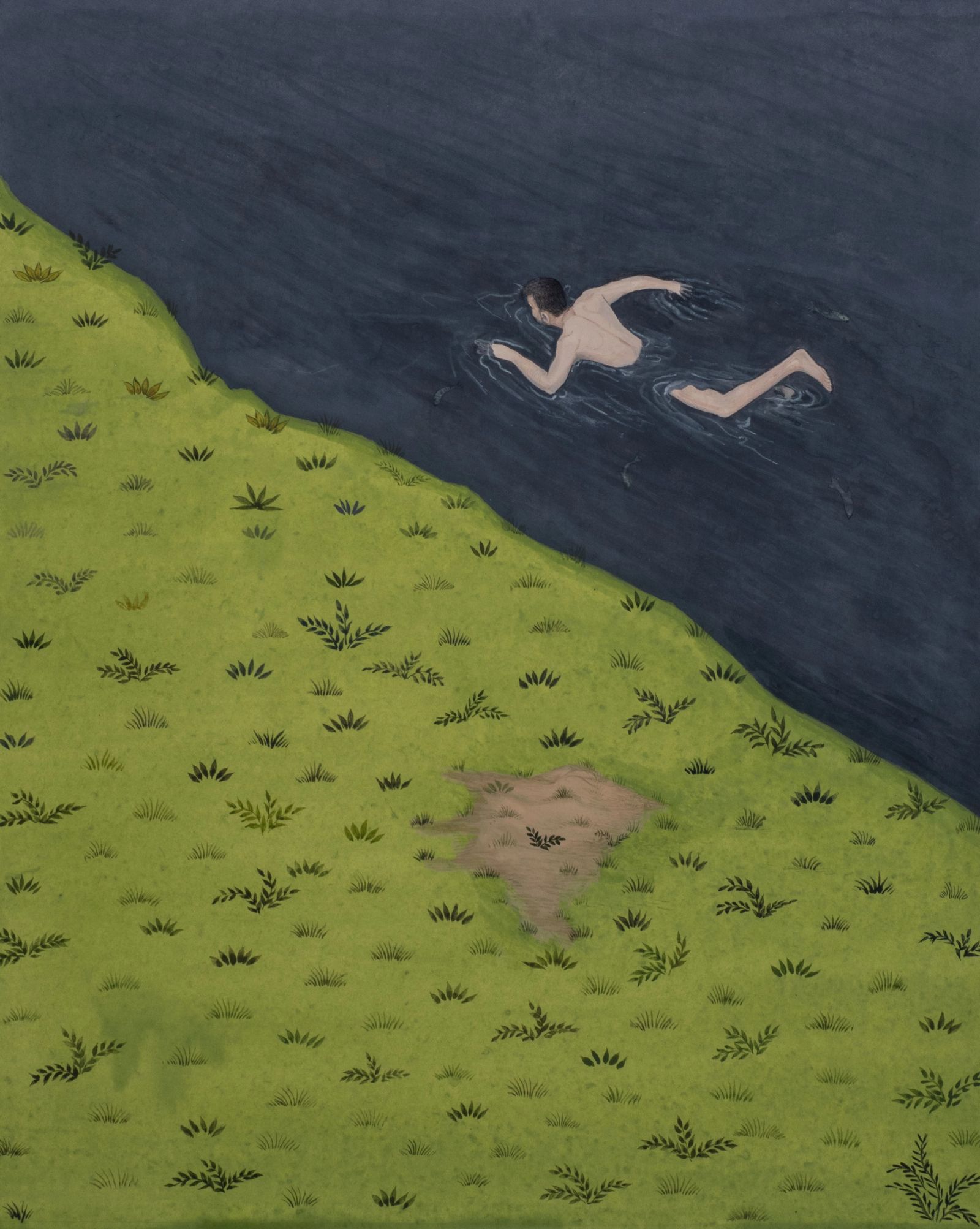 Surviving Dark Waters, Medium; Gouache on Wasli, Size; 10 inches by 8 inches, Artist; Shahid Hassan Boni, Year; 2022