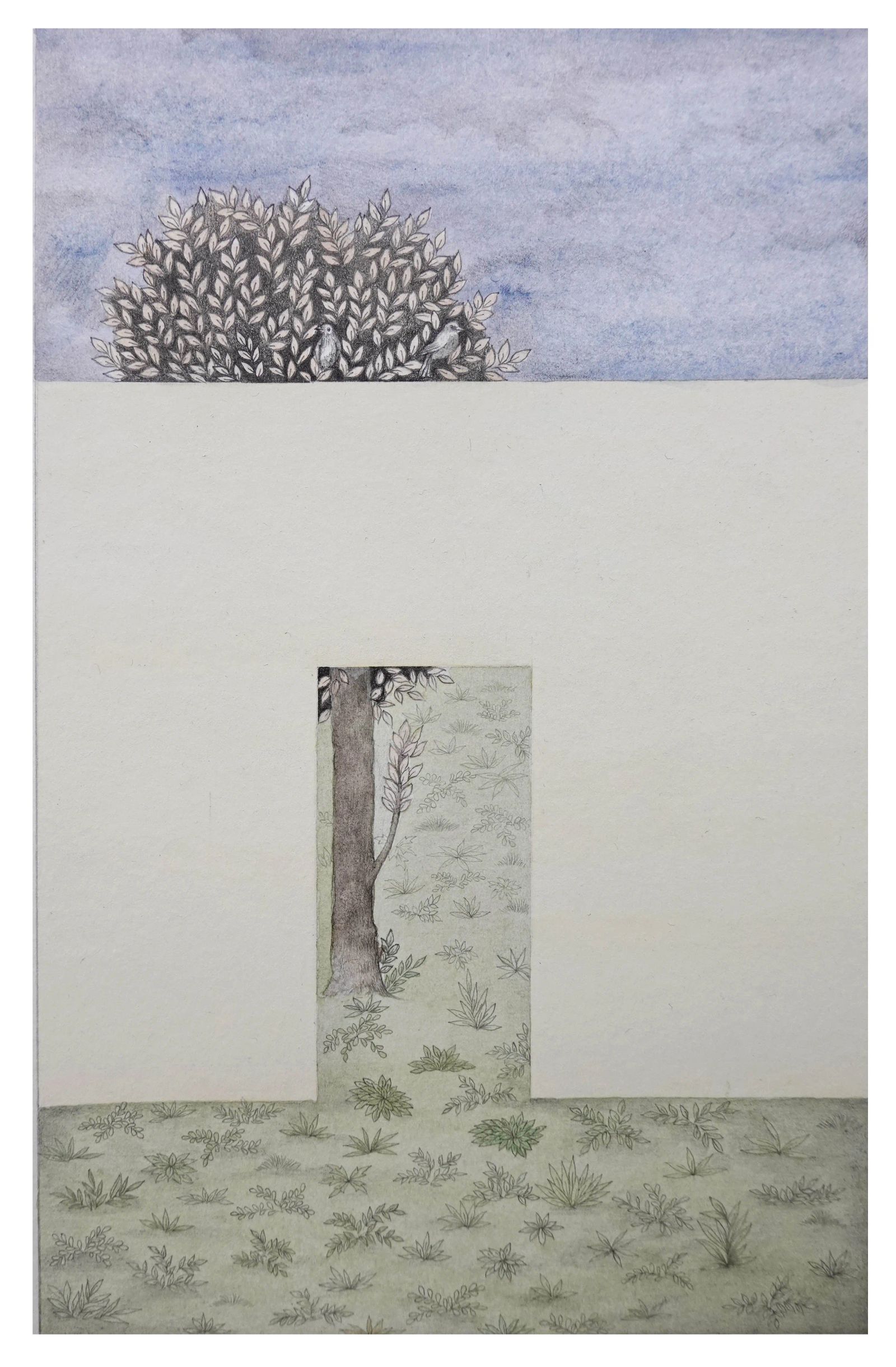 PRIVACY, Medium; Graphite and watercolor on Wasli, Size; 11 inches height, 9 inches width, Year; 2021, Artist; Shahid Hassan Boni