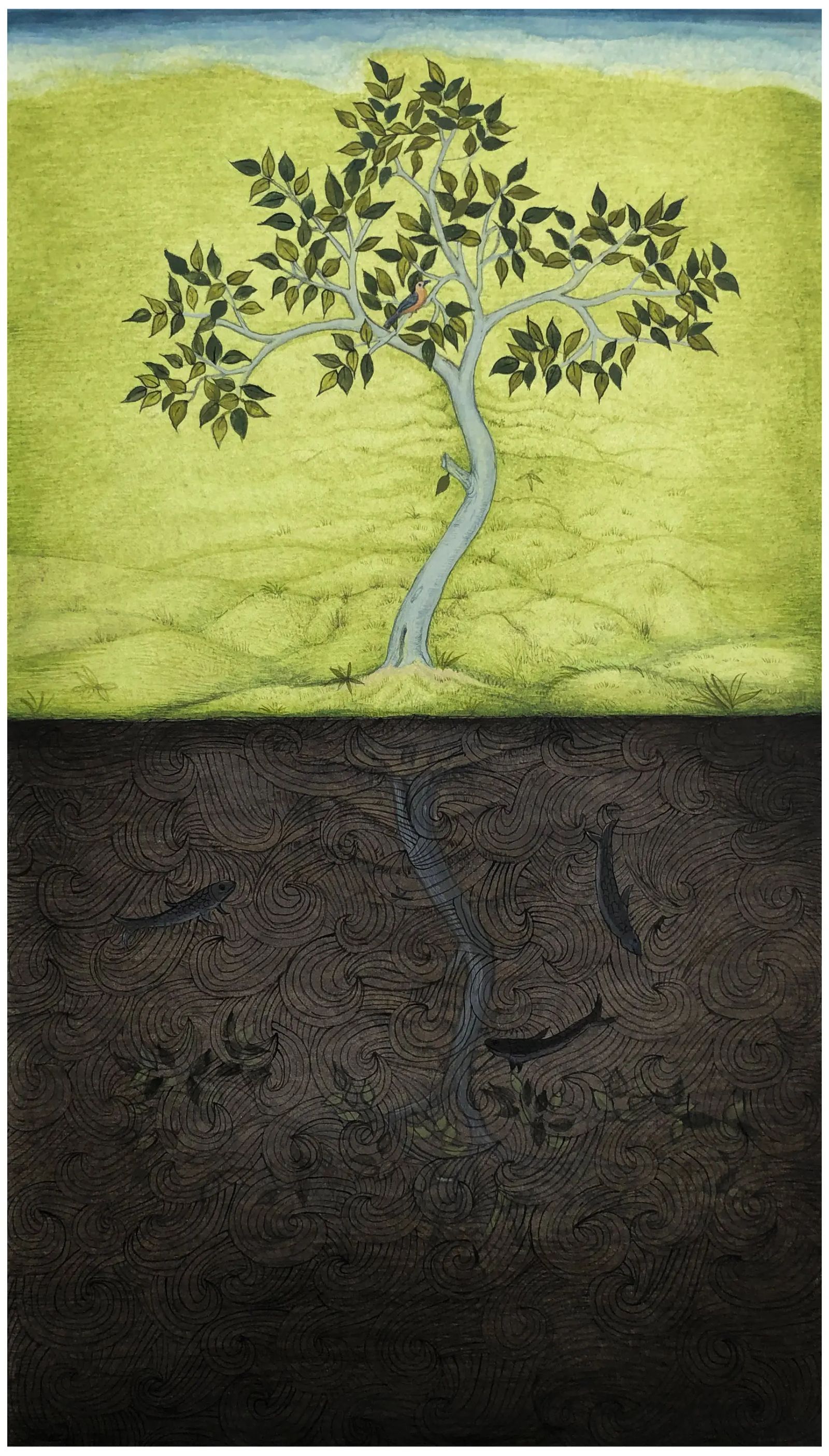 YOUR WORLD REFLECTS MY WORLD, Medium; Gouache on wasli, Size; 10 inches height, 5 inches width, Year; 2021, Artist; Shahid Hassan Boni