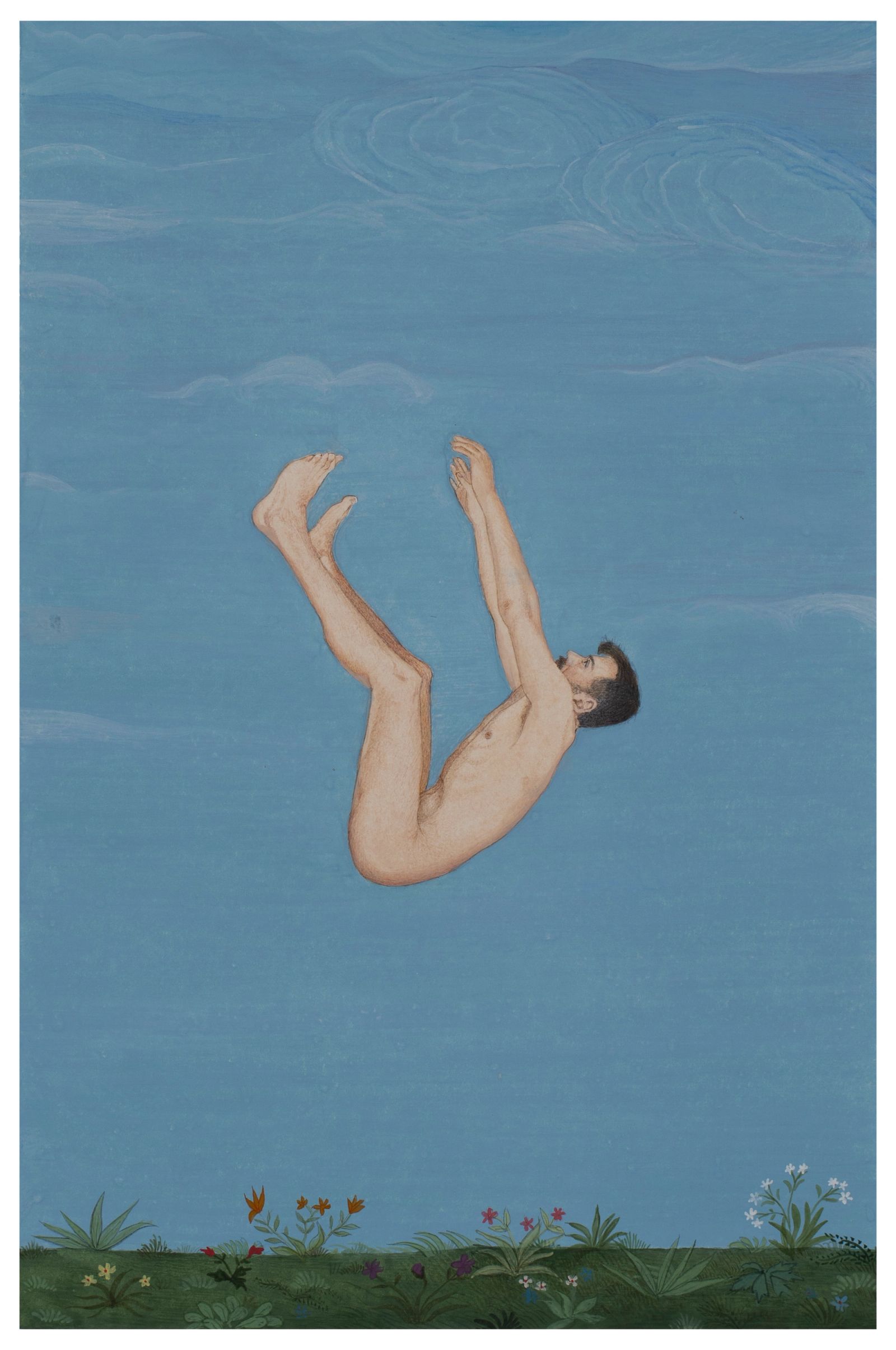 FALLING DOWN, Medium; Gouache on wasli paper, size 7 inches height, 5 inches width, Year 2021 Artist. Shahid Hassan Boni