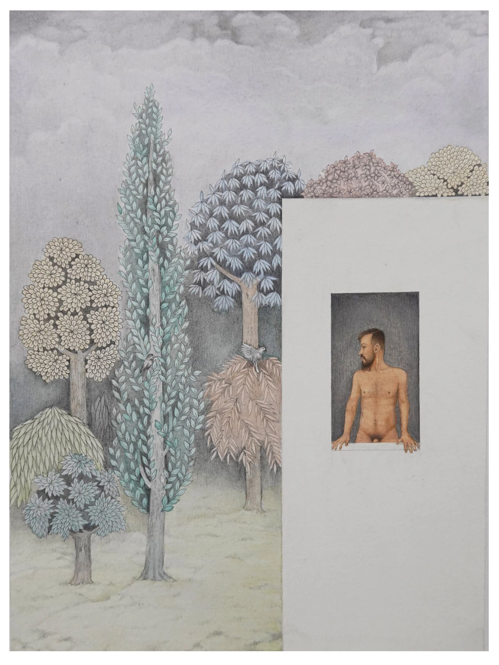 UNTITLED. Graphite and water color on wasli, 12inches by 9 inches, Year 2022, Artist, Shahid Hassan Boni